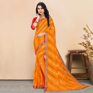 Mustard Foil Printed Georgette Saree