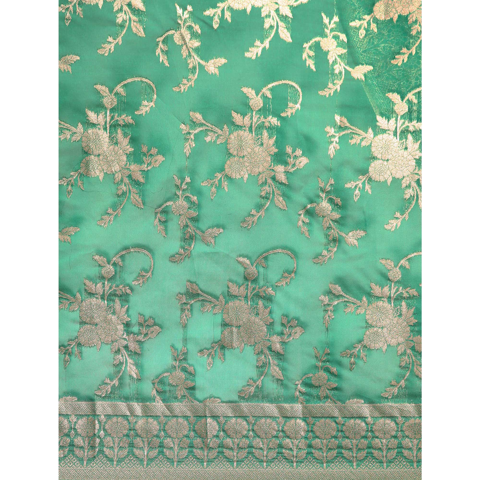 Green Floral Woven Organza Silk Saree With Tassels