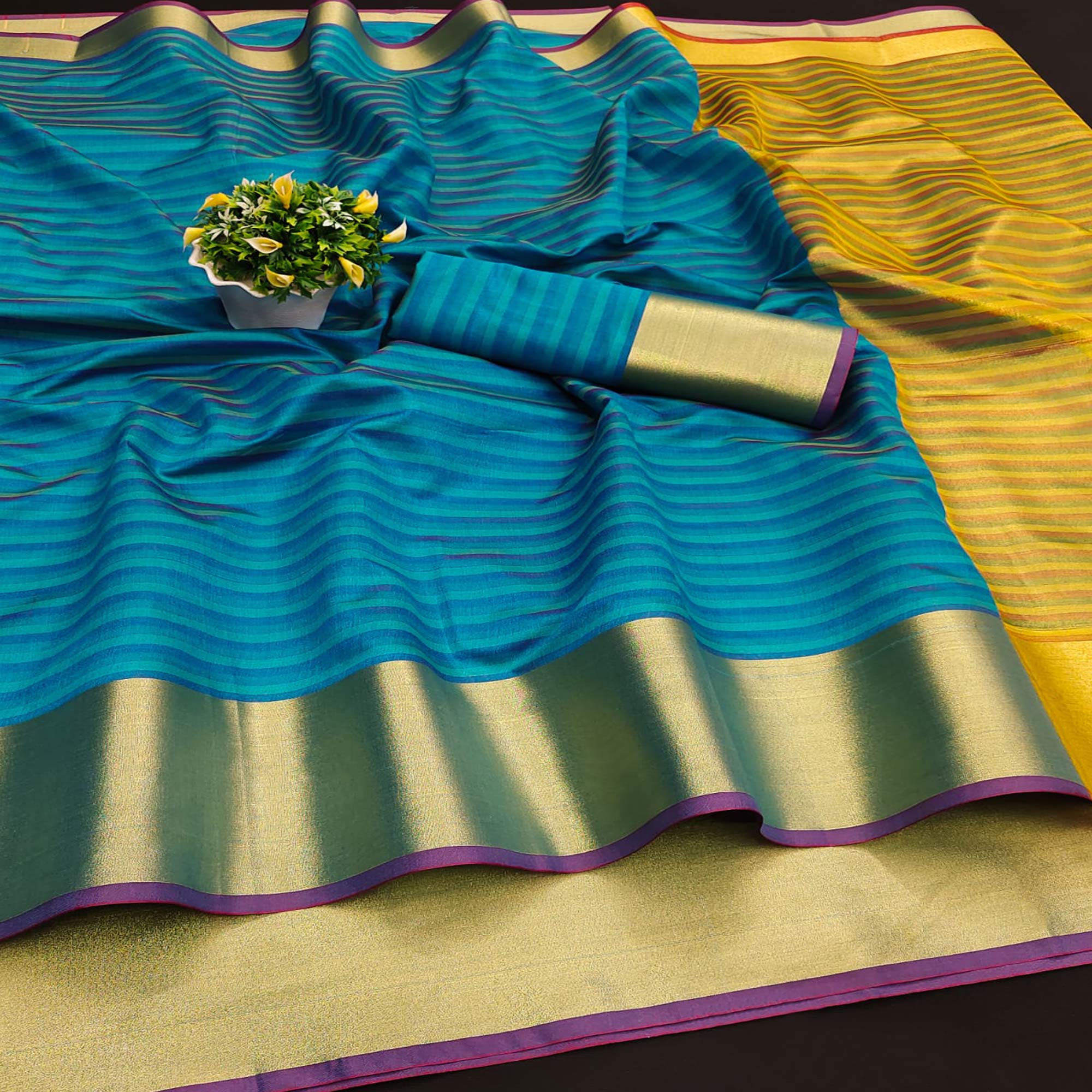 Blue Woven Cotton Silk Saree