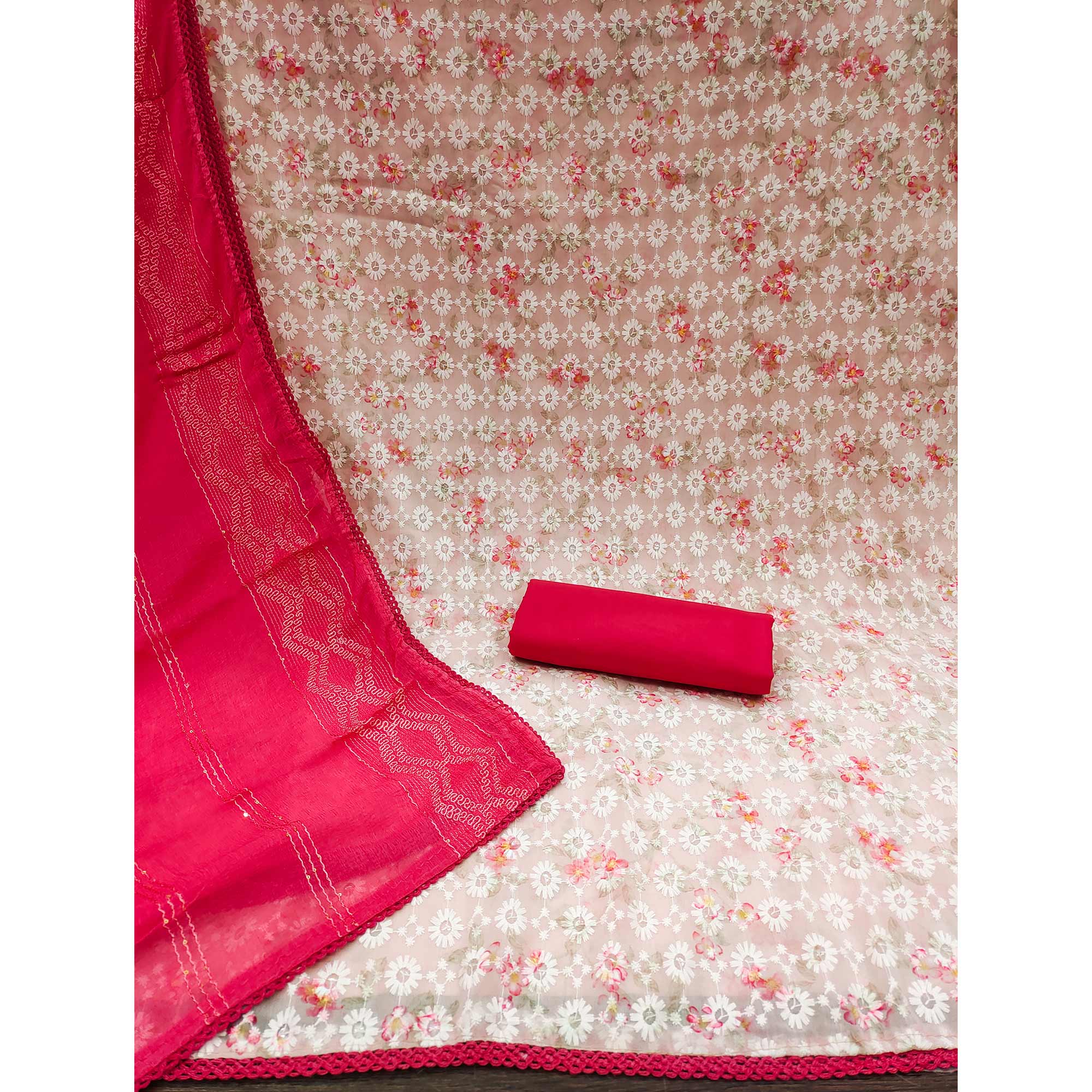 Pink Digital Printed With Embroidered Georgette Dress Material
