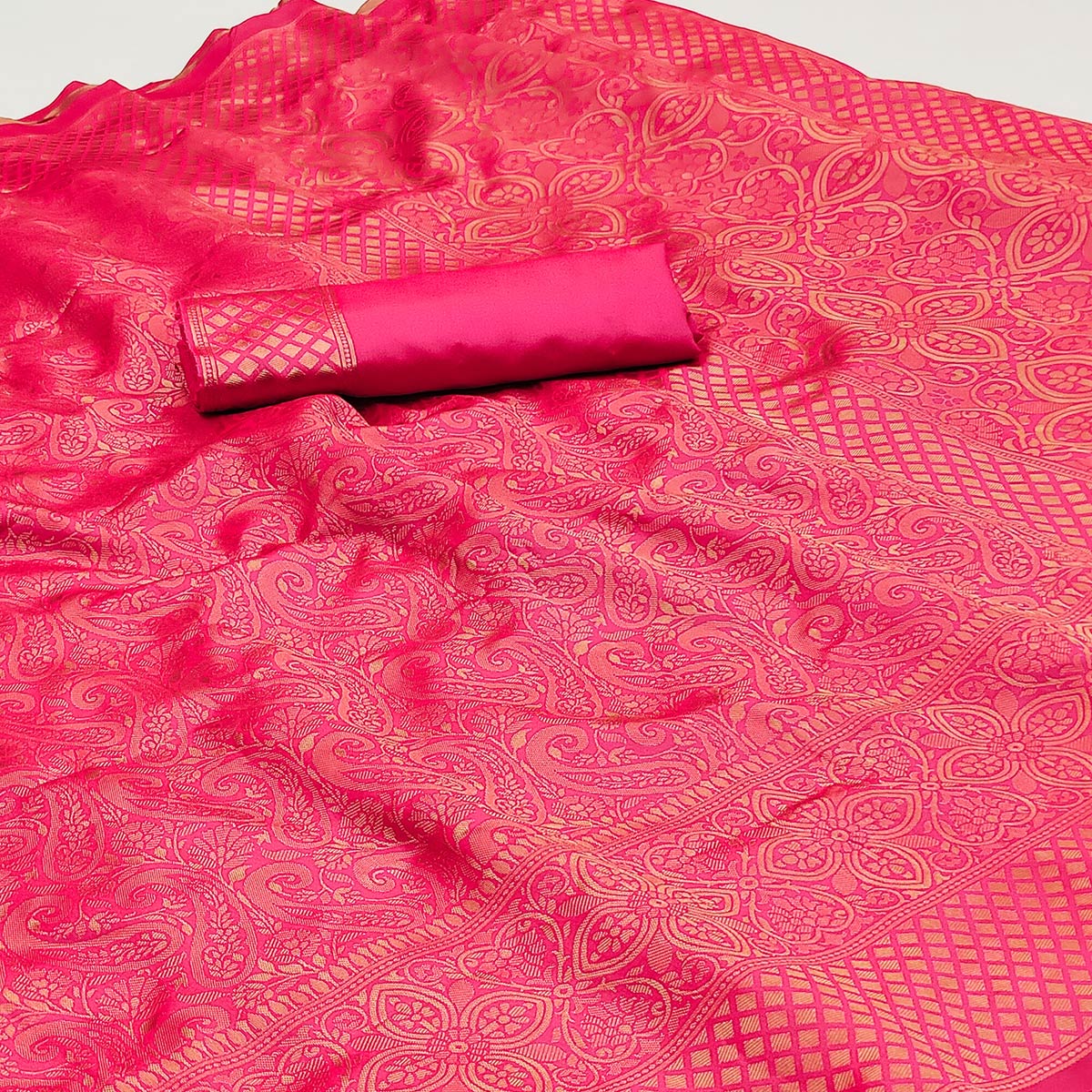 Pink Woven Jacquard Saree