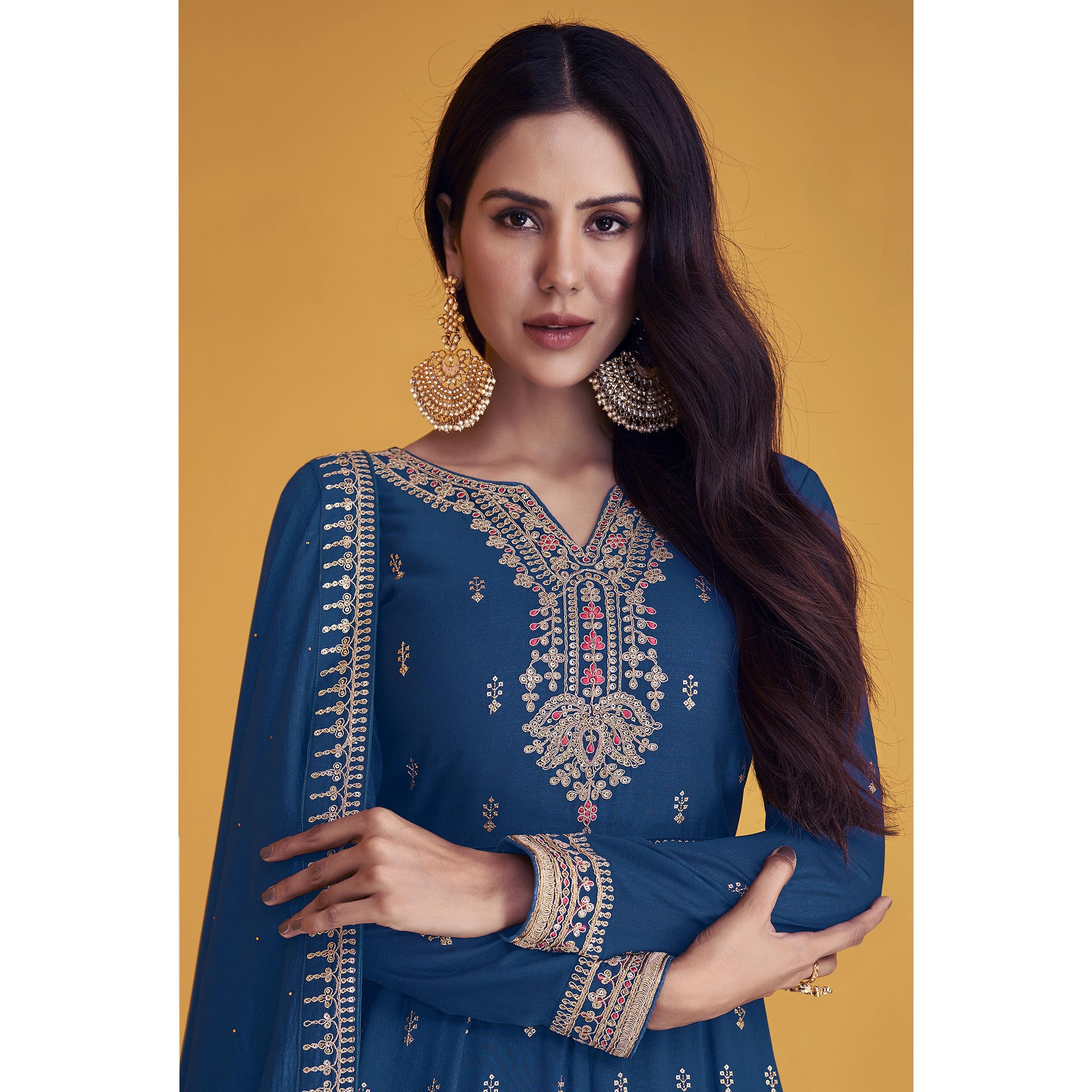 Blue Sequins Embroidered Georgette Semi Stitched Anarkali Suit