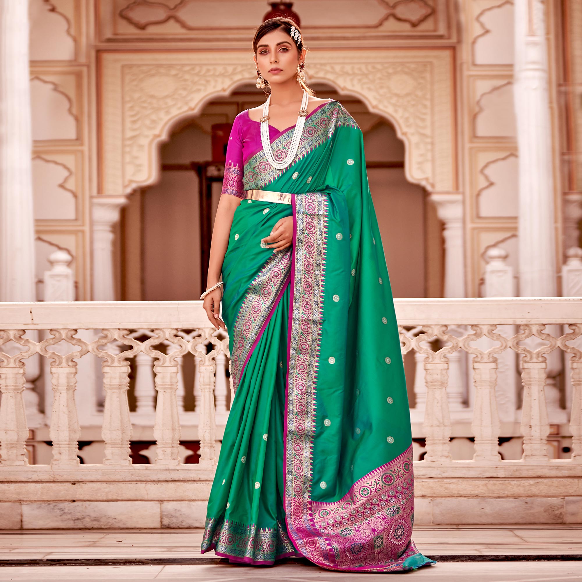 Green Woven Banarasi Silk Saree