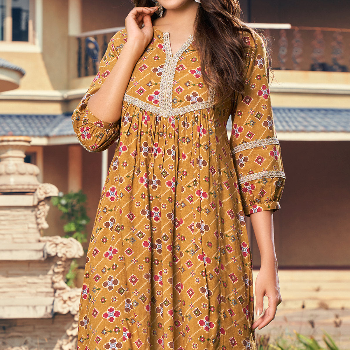 Brown Floral Printed Rayon Dress