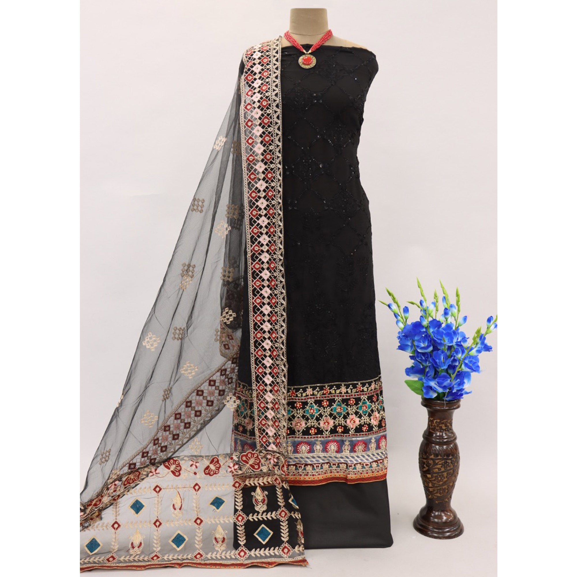Black Sequins Embroidered Georgette Pakistani Suit
