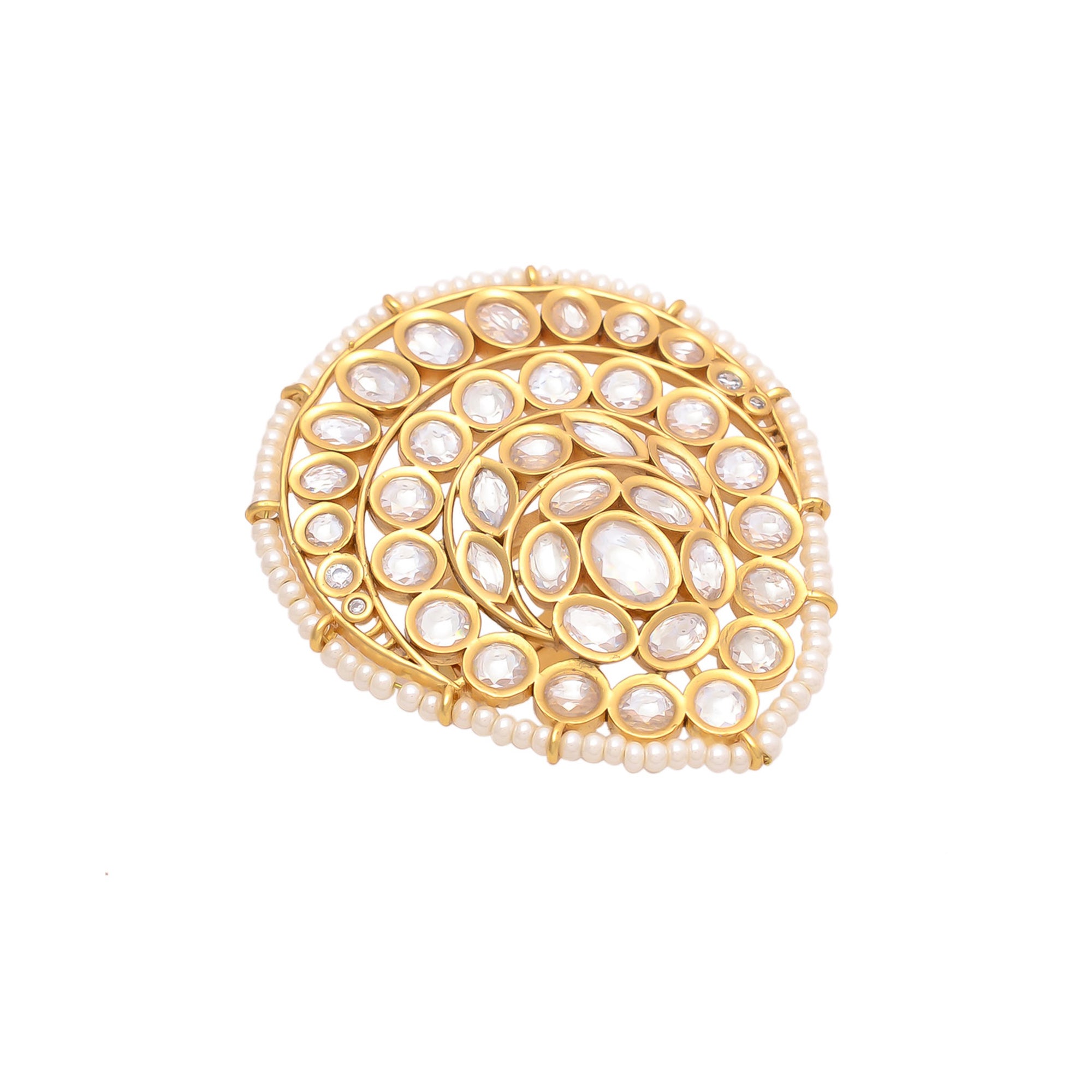 Gold Polish Kundan Meena Pearl Adjustable Ring