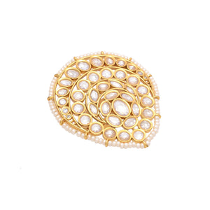 Gold Polish Kundan Meena Pearl Adjustable Ring