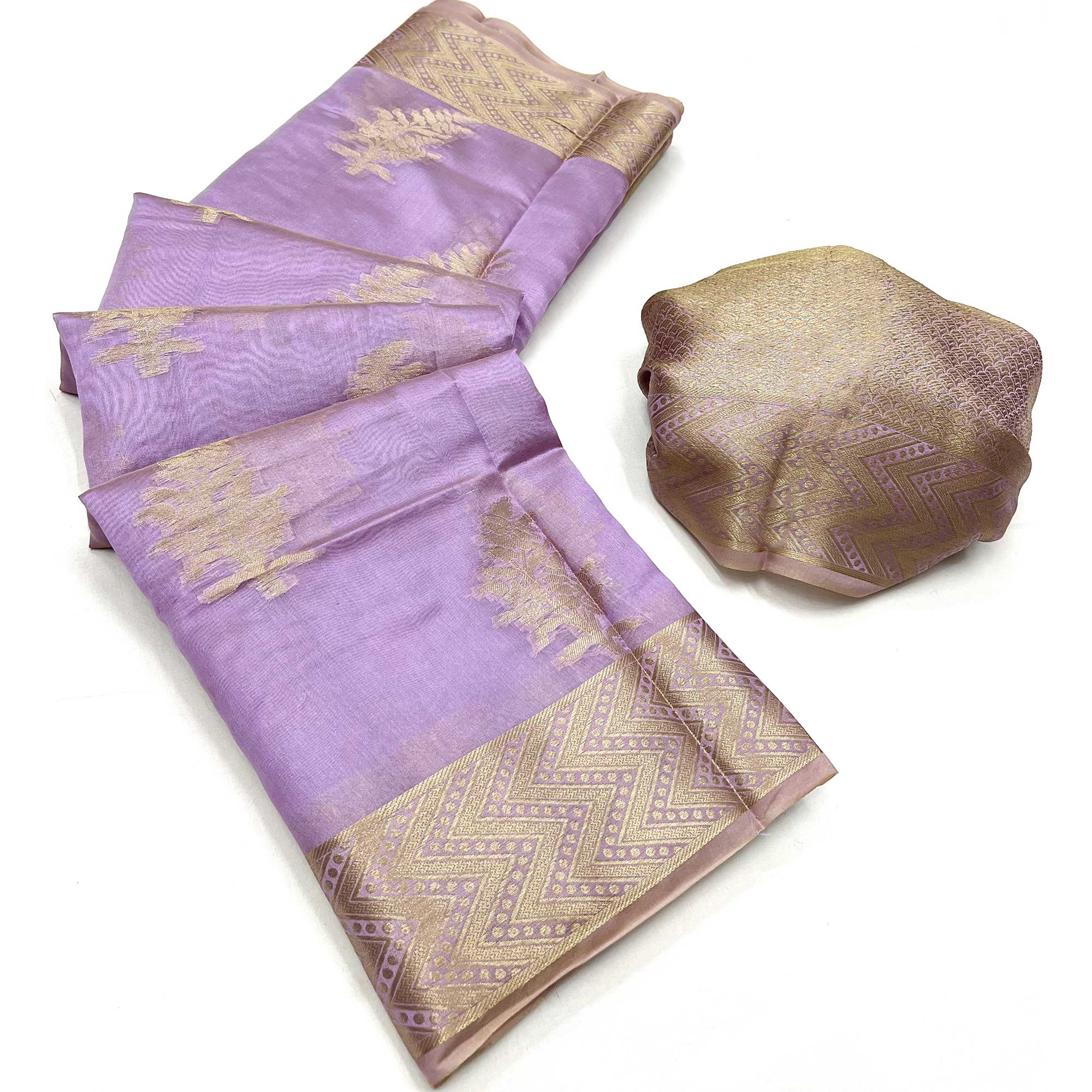 Light Purple Floral Woven Organza Saree