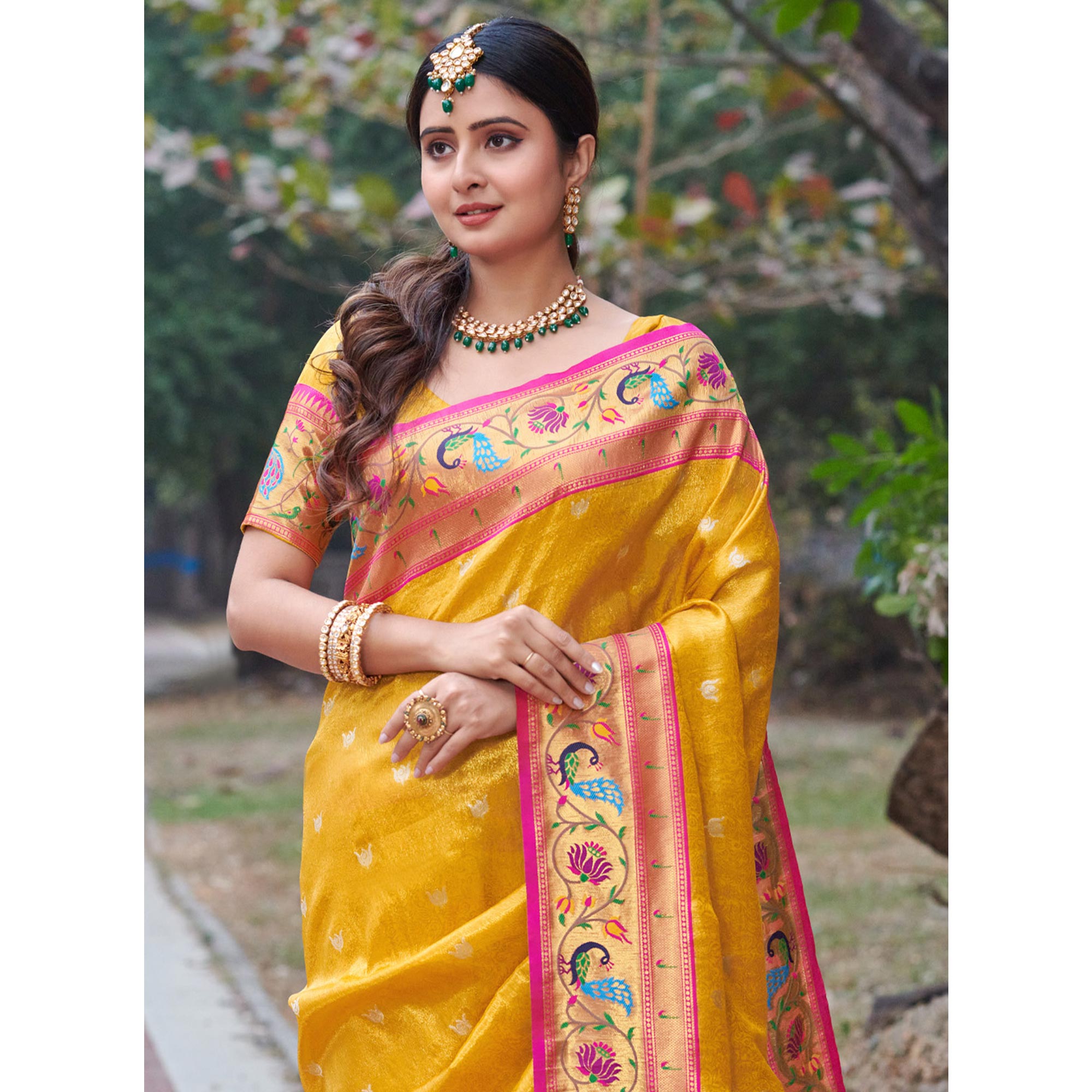 Yellow Woven Art Silk Paithani Saree With Tassels