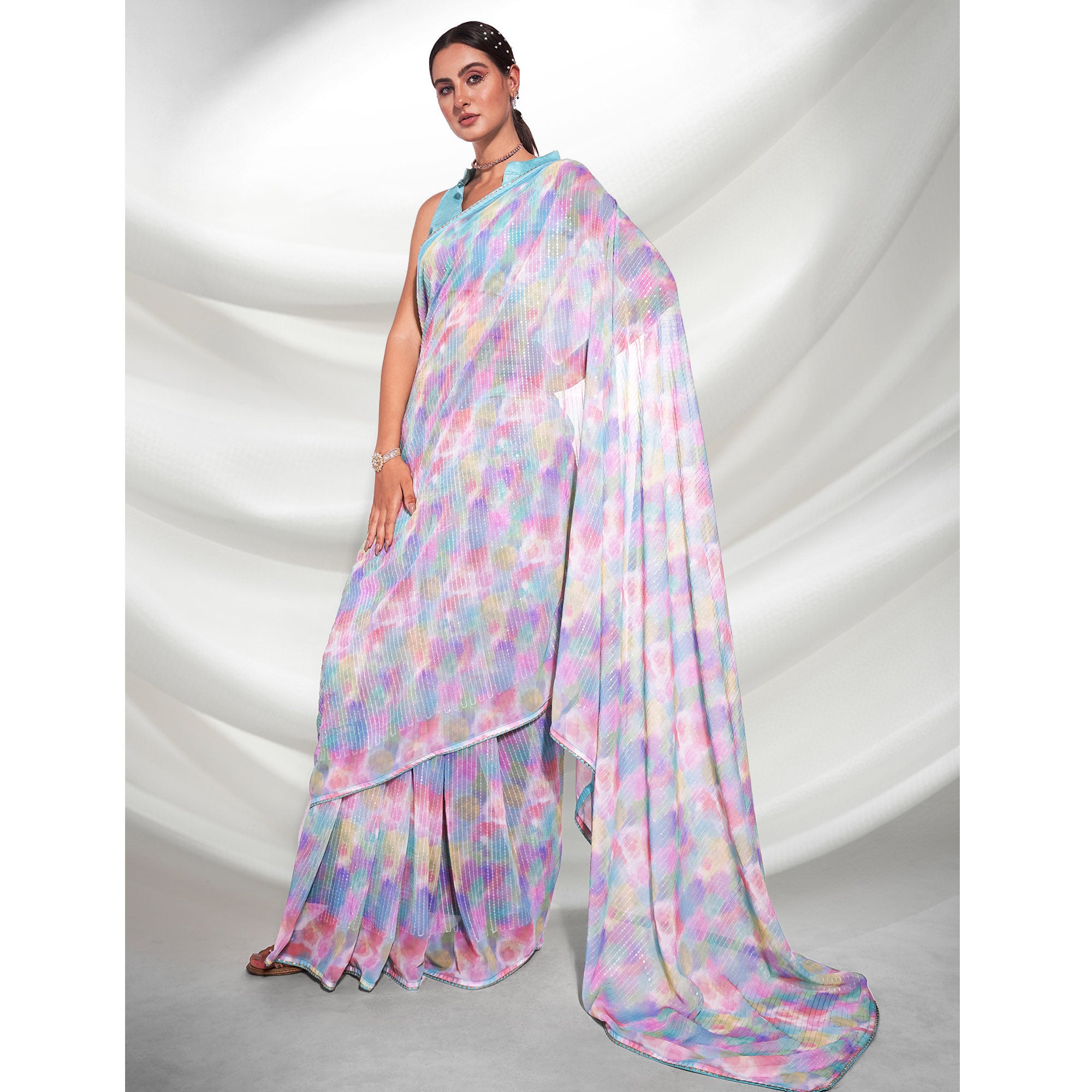 Multicolored Sequins Embroidered Georgette Saree