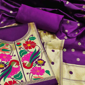 Purple Woven Banarasi Silk Paithani Dress Material