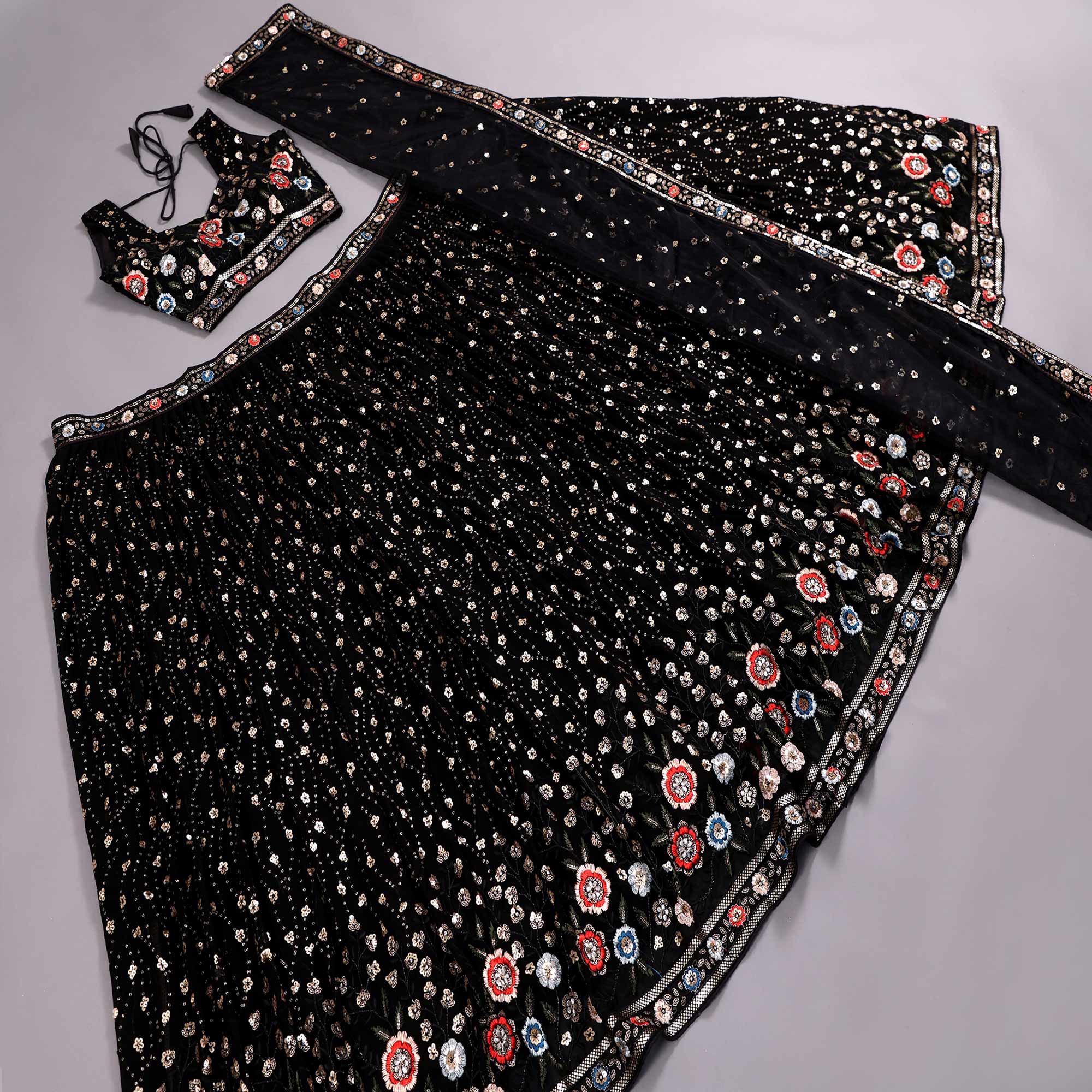Black Sequins Embroidered Georgette Lehenga Choli