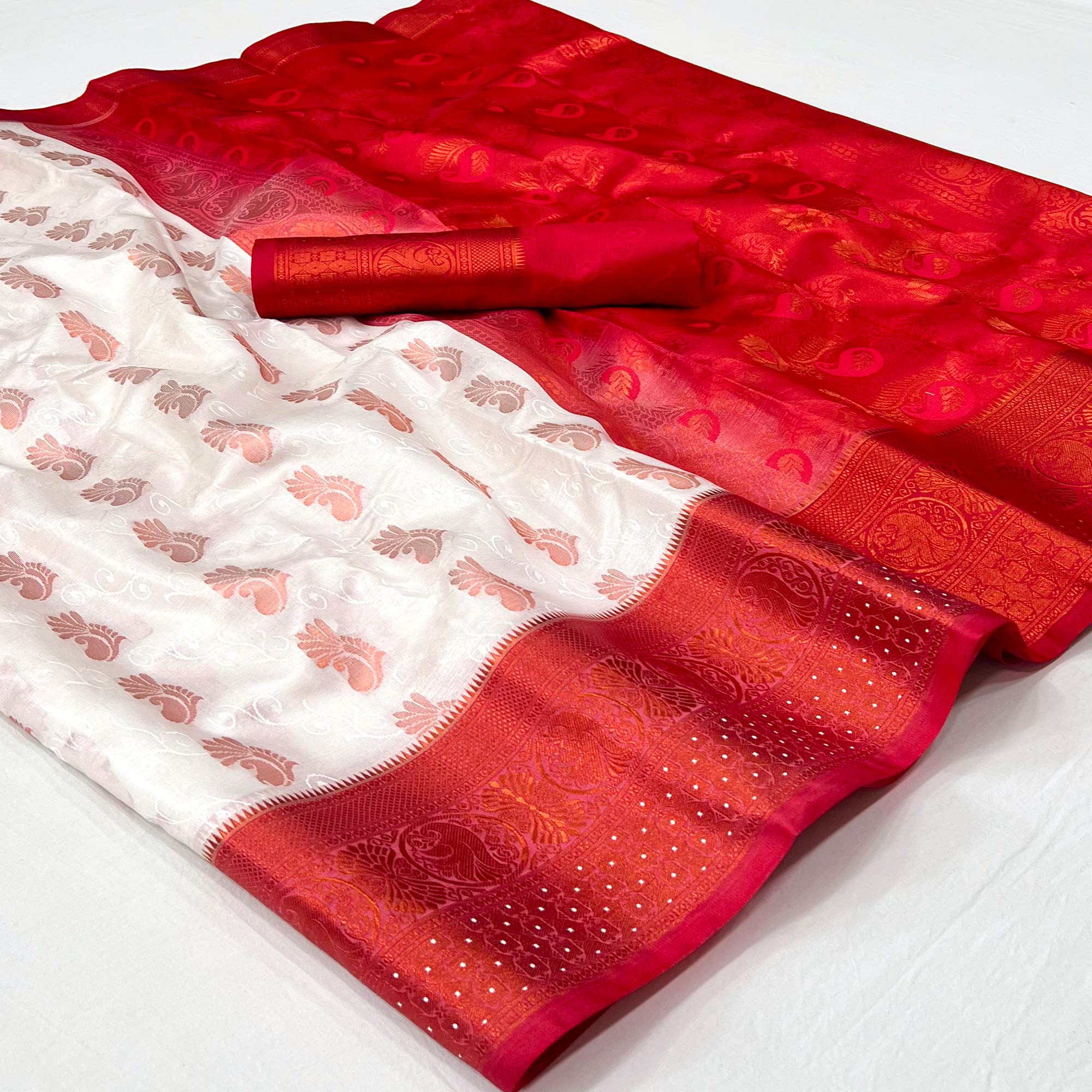 White Woven Banarasi Silk Saree