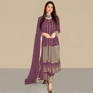 Mauve Sequins Embroidered Georgette Pakistani Suit