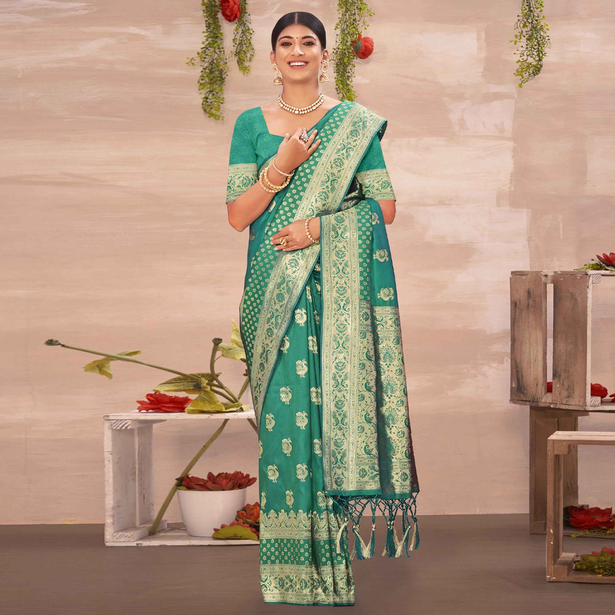 Green Woven Art Silk Saree