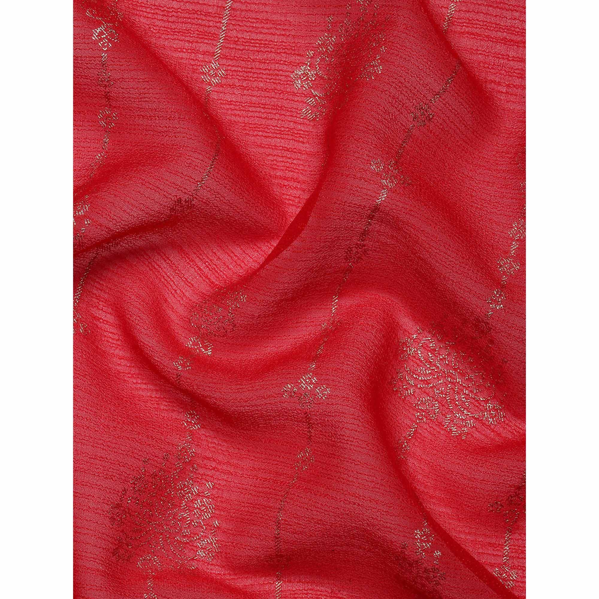 Red Foil Printed With Fancy Border Zomato Silk Saree