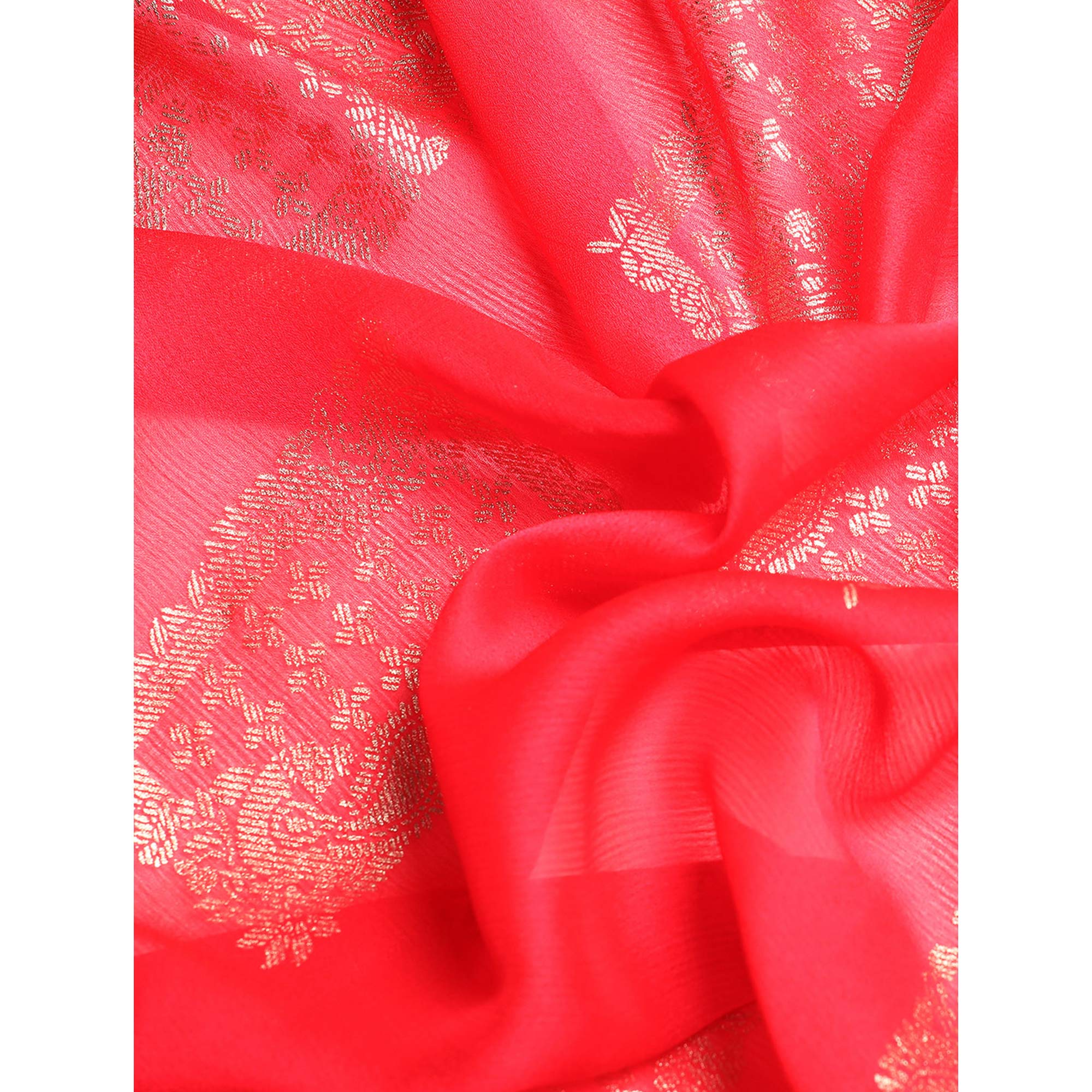 Pink Foil Printed With Embroidered Border Chiffon Saree