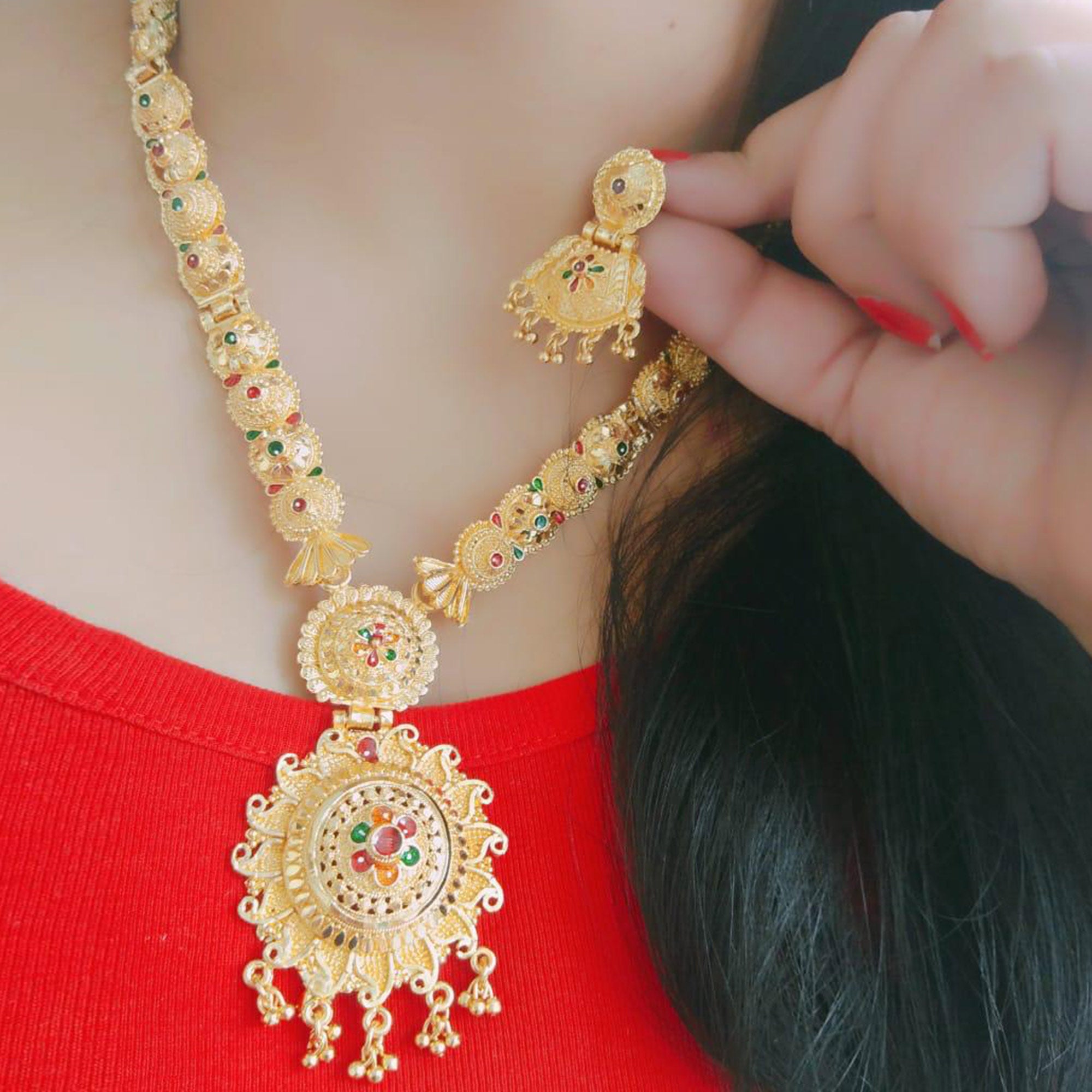 Gold Plated Alloy Long Necklace Set