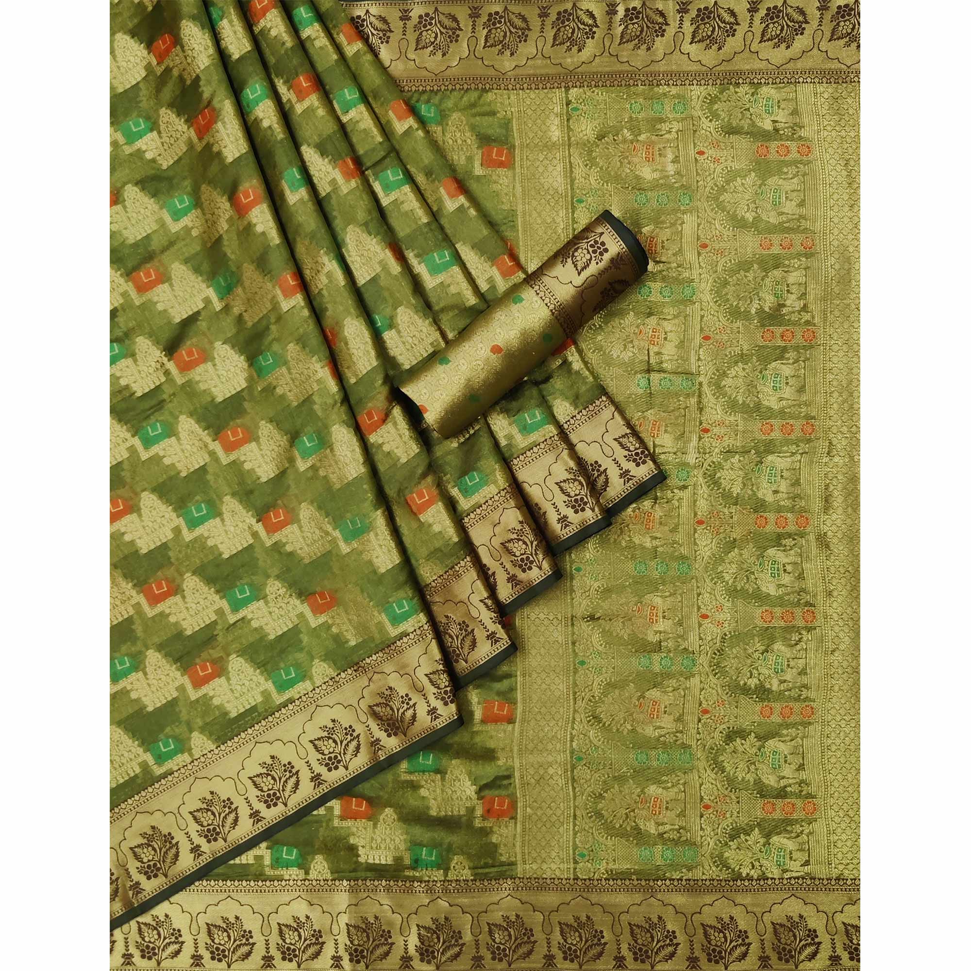 Green Woven Organza Saree