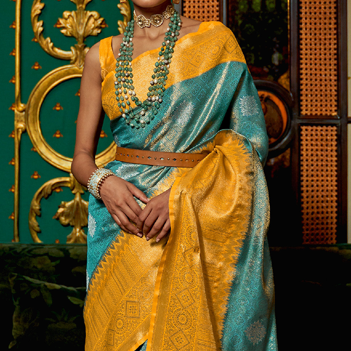 Sky Blue Woven Art Silk Saree With Tassels