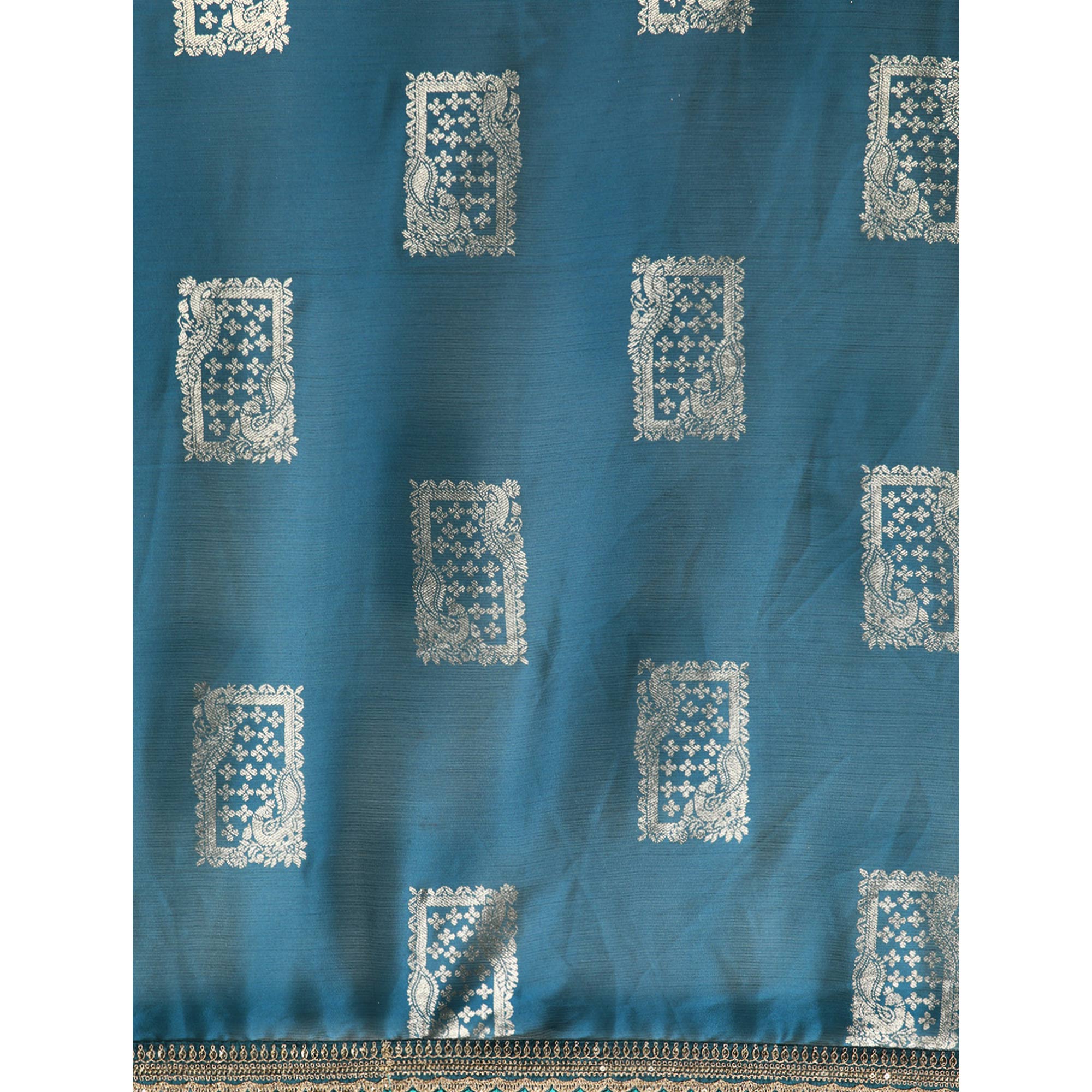 Blue Foil Printed With Embroidered Border Chiffon Saree