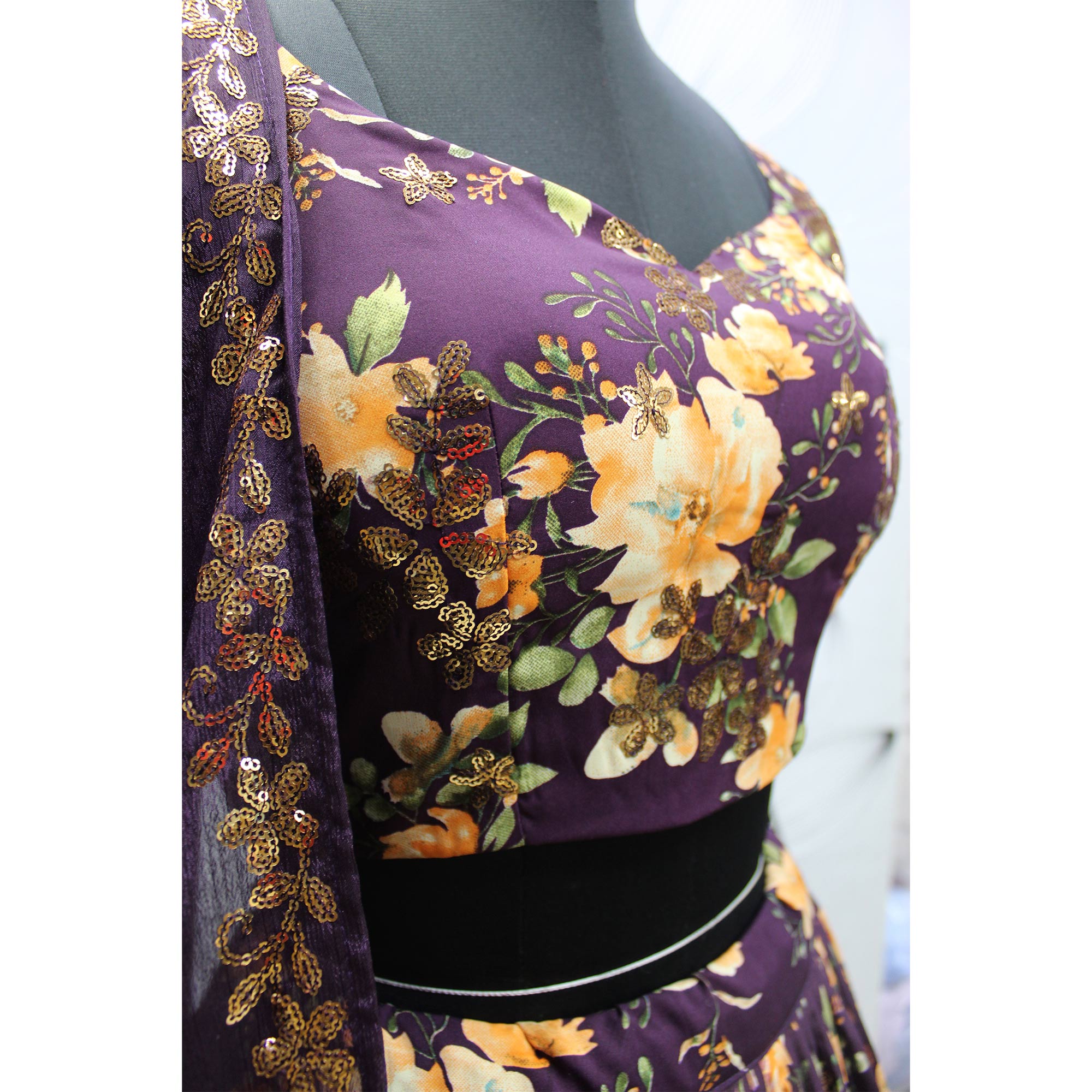 Wine Floral Printed Art Silk Lehenga Choli