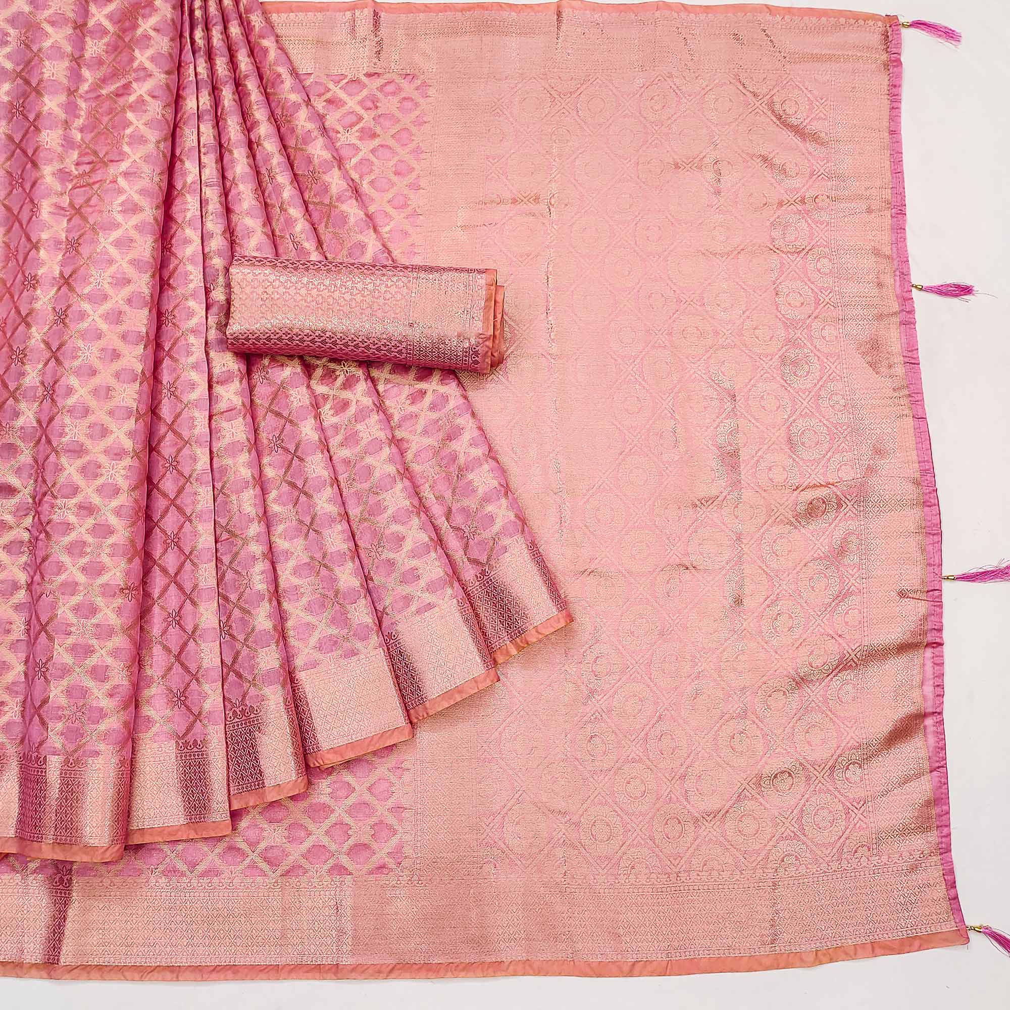 Pink Woven Organza Saree