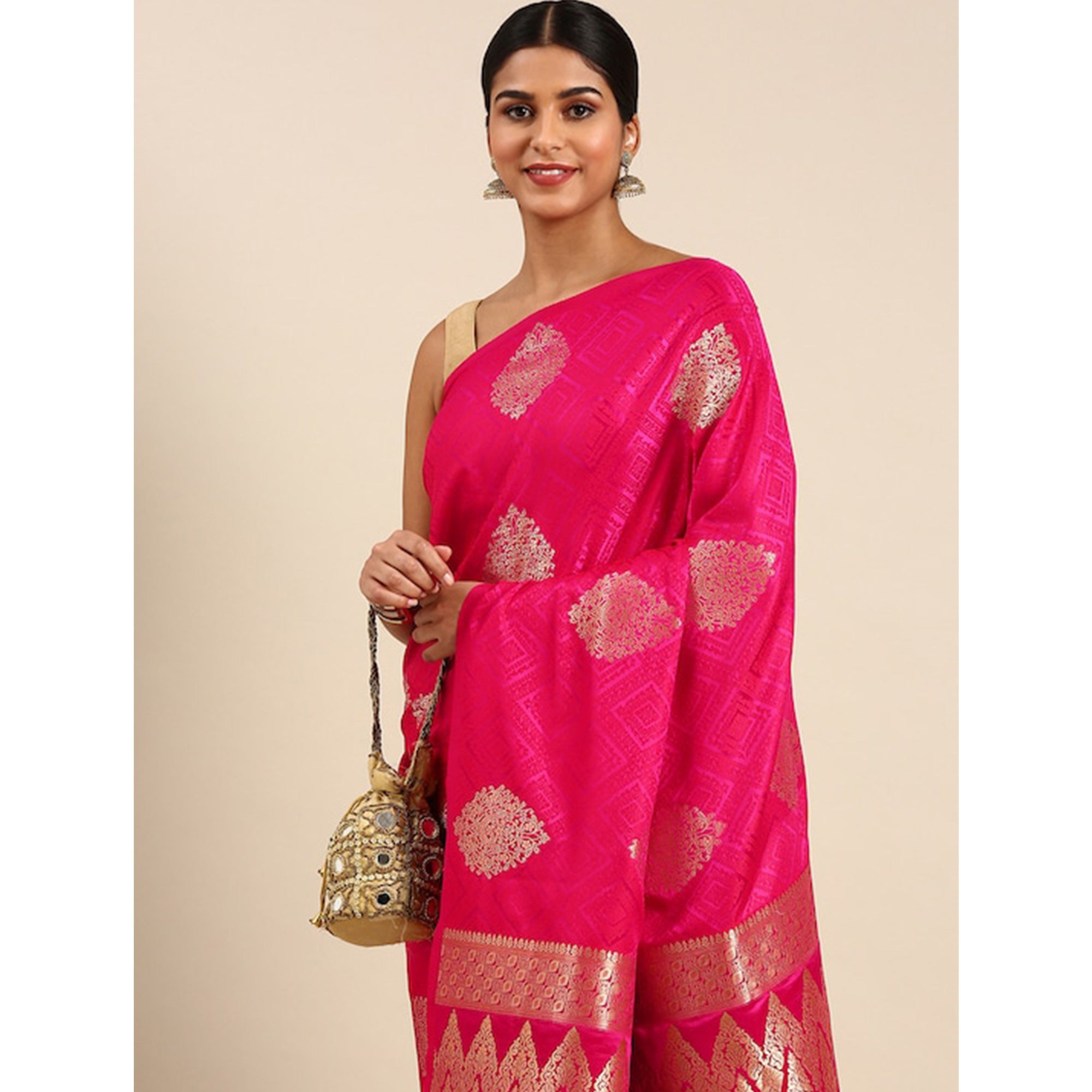 Pink Woven Kanjivaram Silk Saree WithTassels