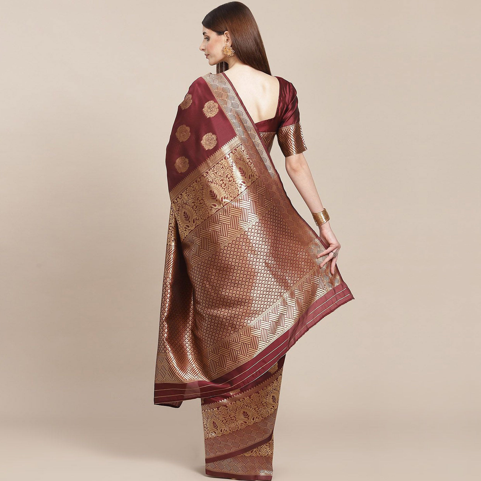 Maroon Woven Banarasi Silk Saree