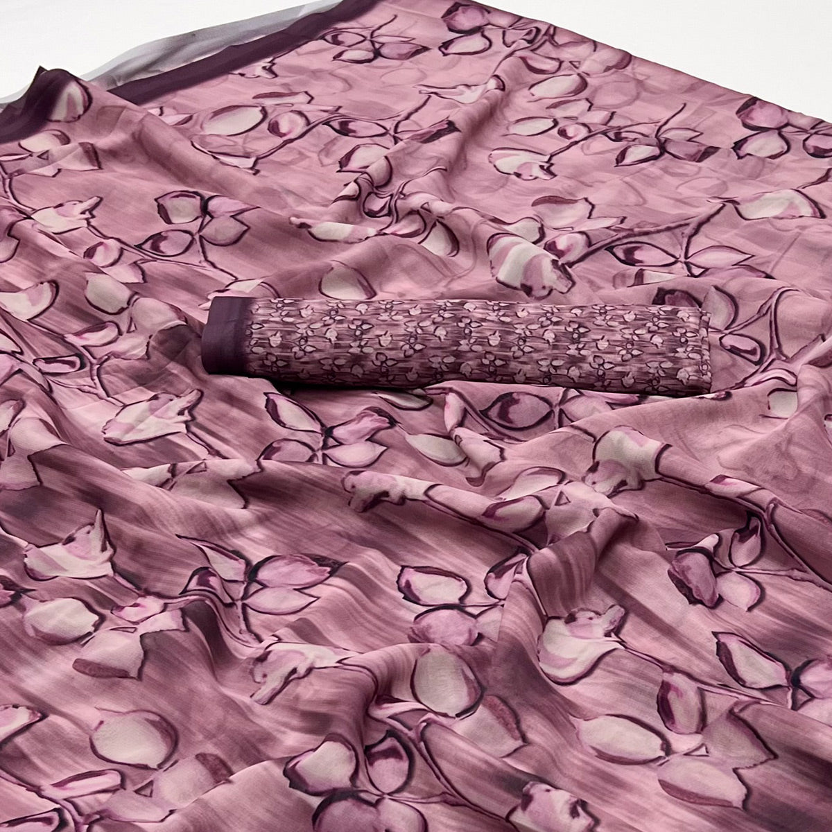 Wine Digital Floral Printed Georgette Saree