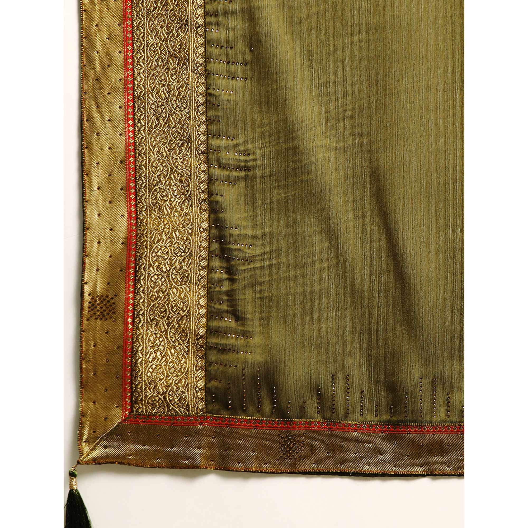 Mehendi Green Swarovski With Fancy Border Satin Silk Saree