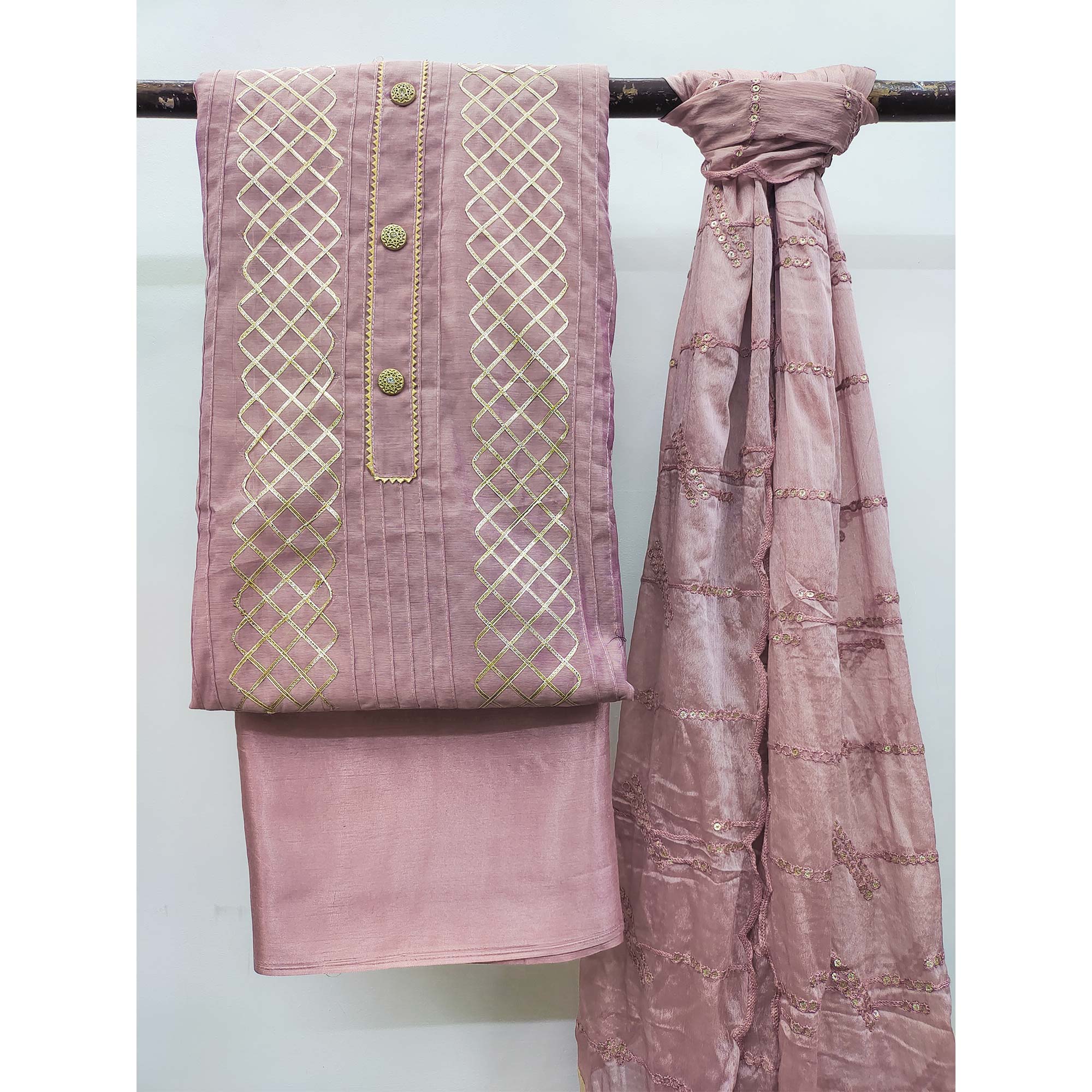 Mauve Gota Work Chanderi Dress Material