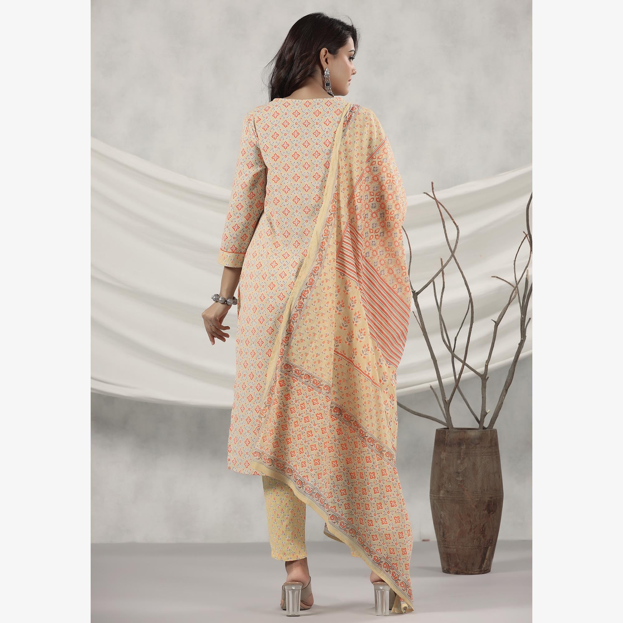 Yellow Jaipuri Printed Pure Cotton Suit