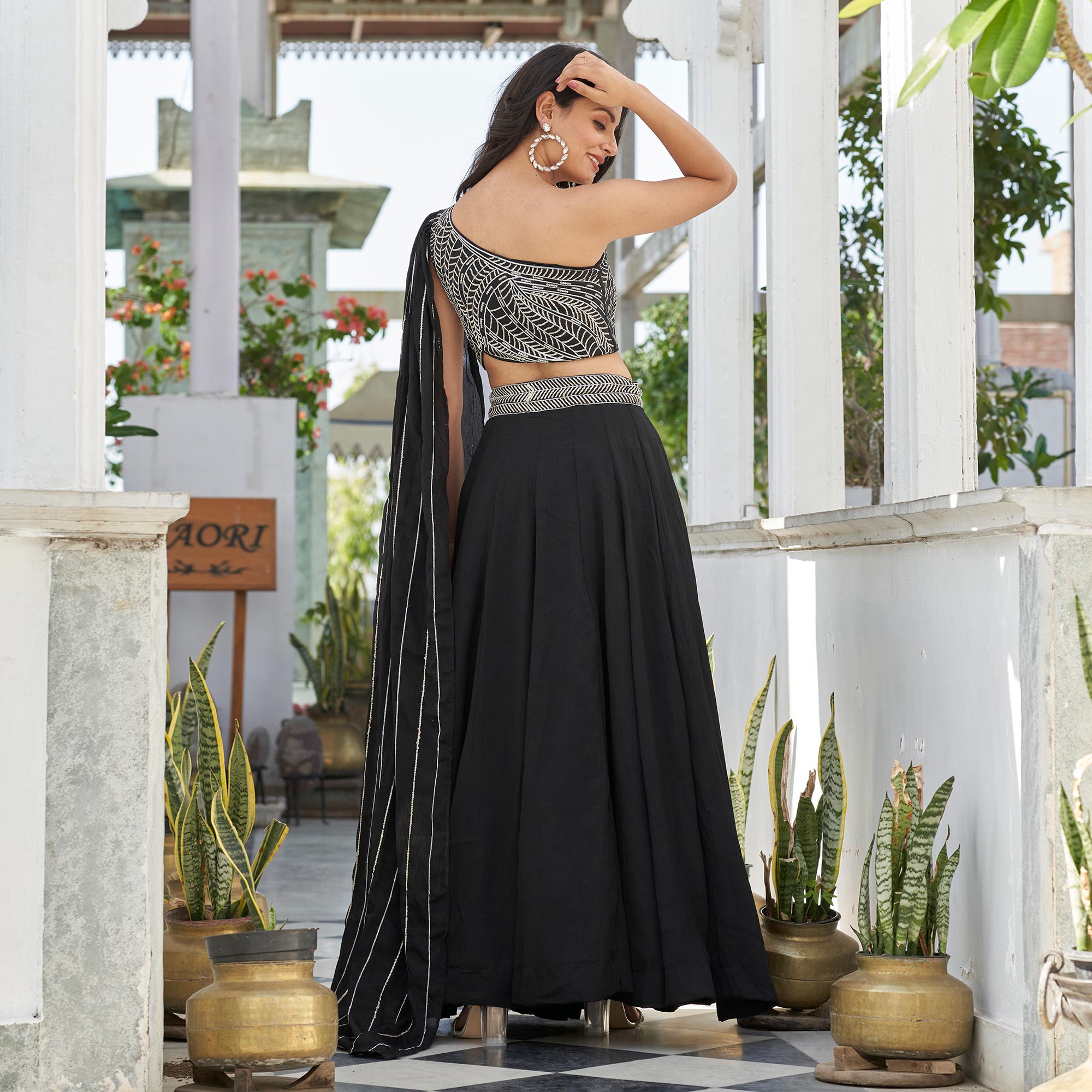 Black Sequins Embroidered Chiffon Lehenga Choli