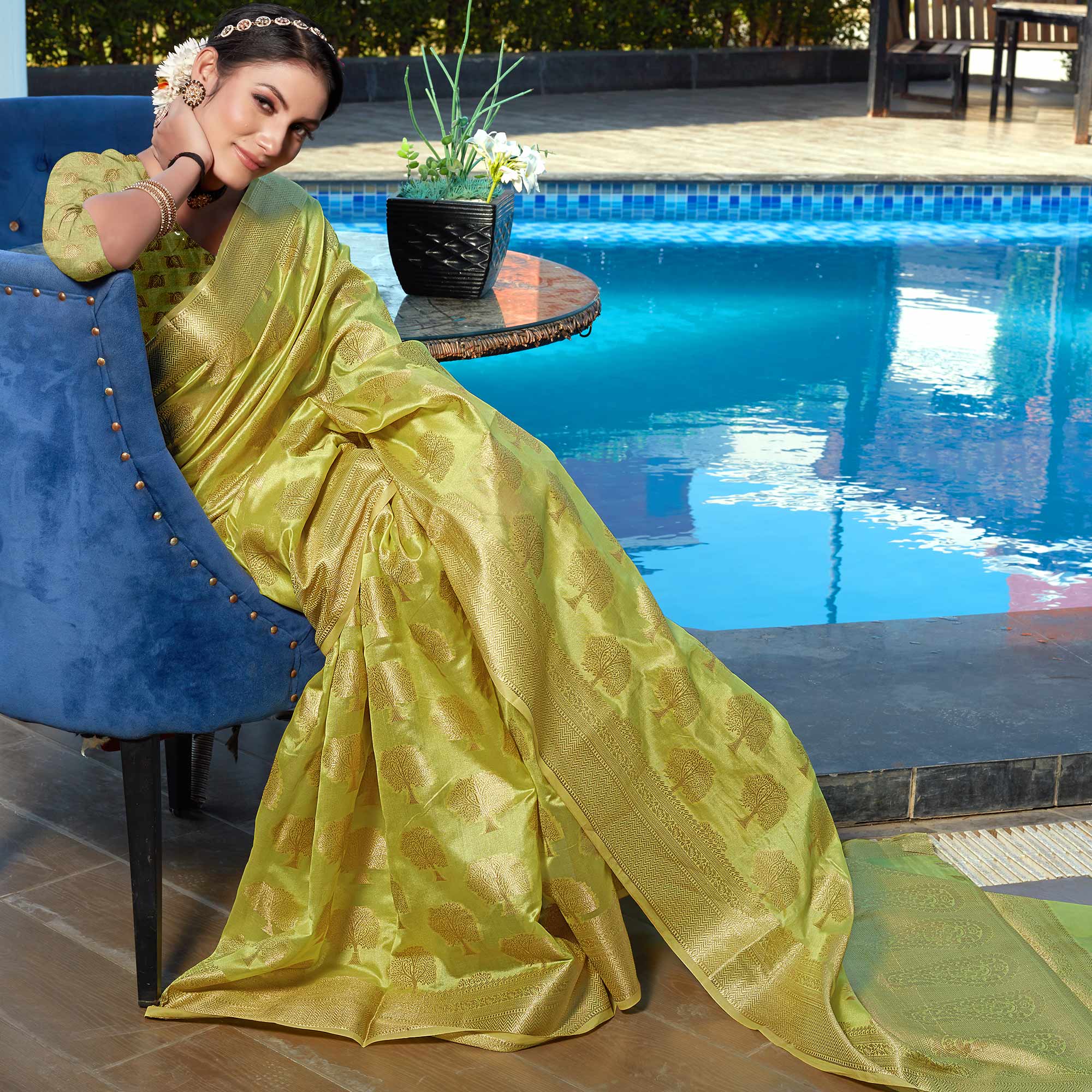 Light Green Woven Organza Saree