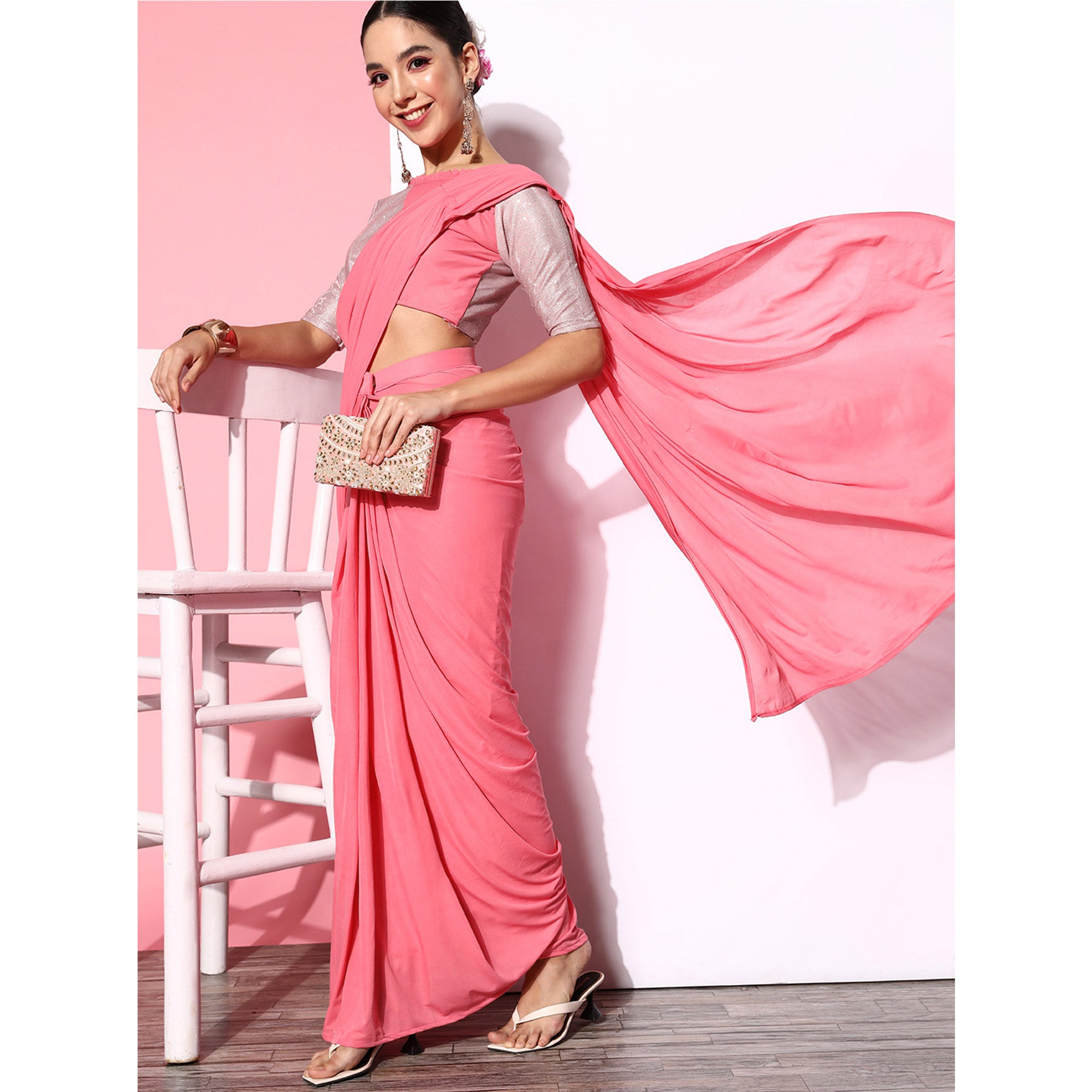 Pink Solid Art Silk Saree