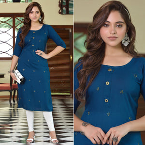 Blue Embroidered Rayon Kurti