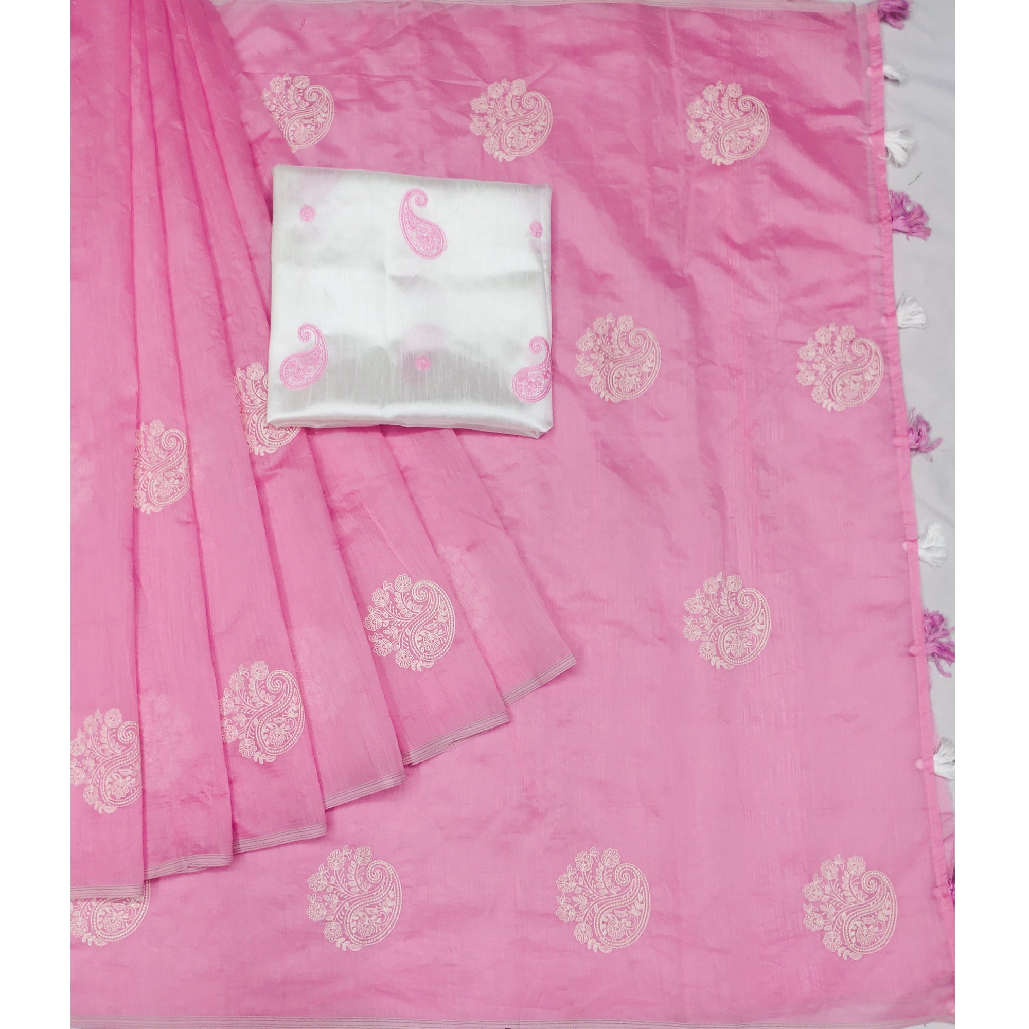 Pink Embroidered Chanderi Saree
