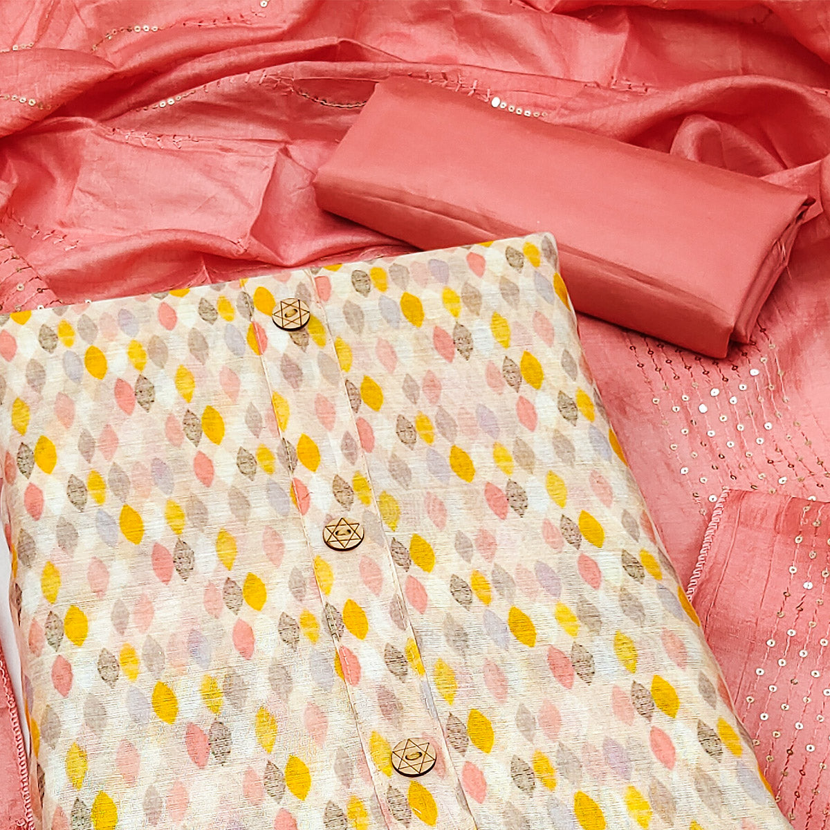 Multicolored Digital Printed Chanderi Dress Material