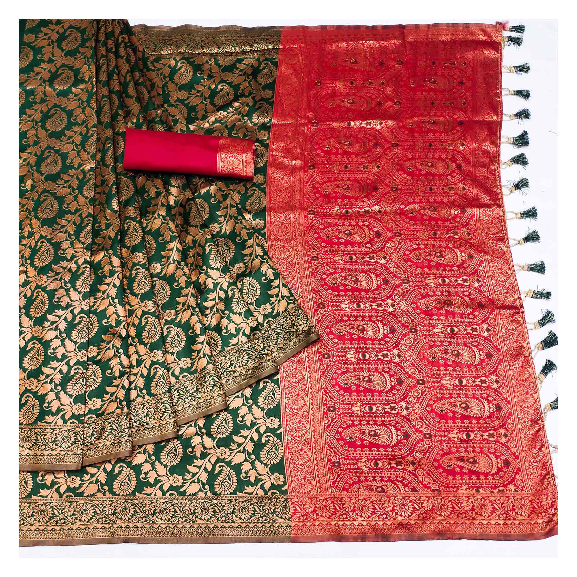 Green Floral Woven Jacquard Saree