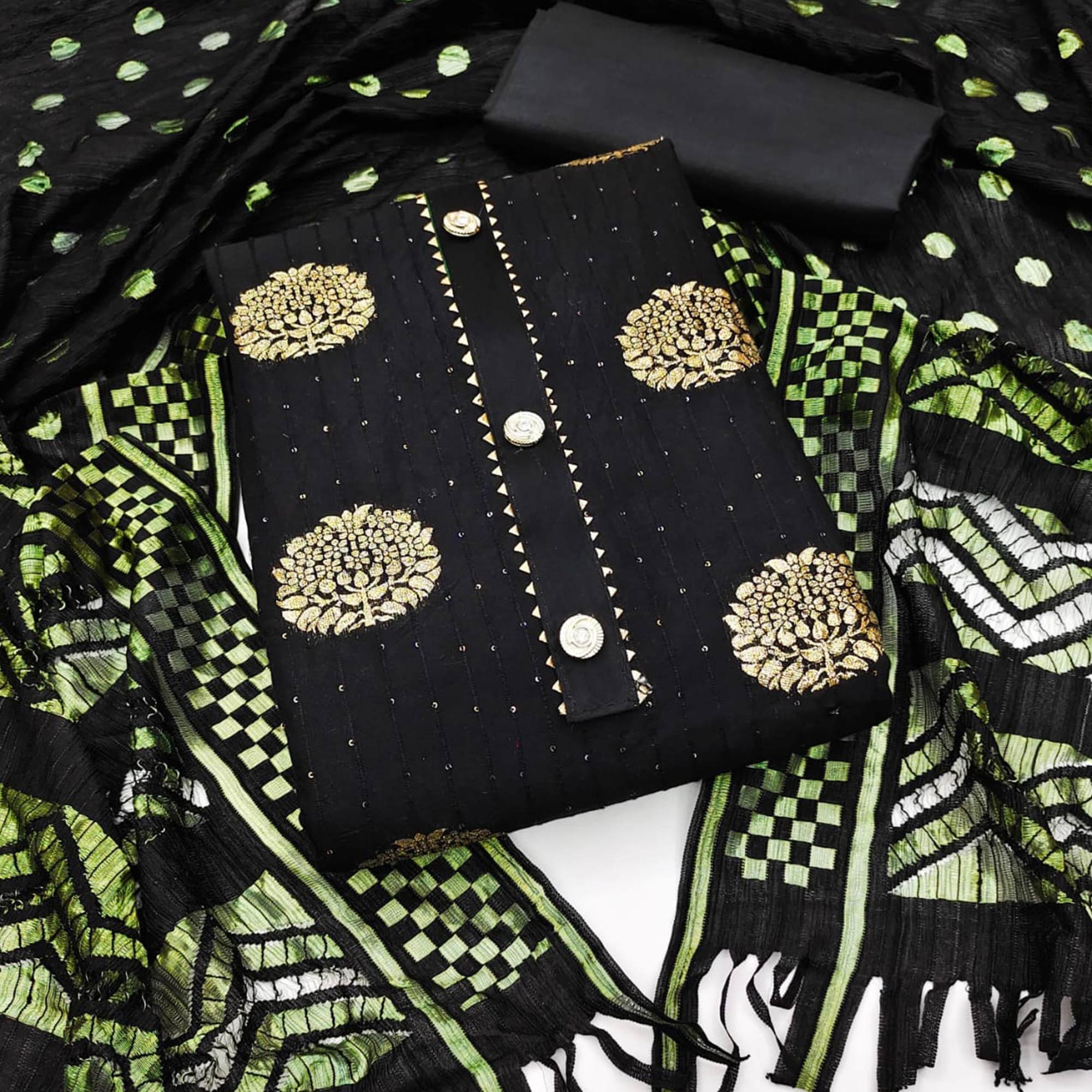 Black Woven With Sequins Work Modal Dress Material