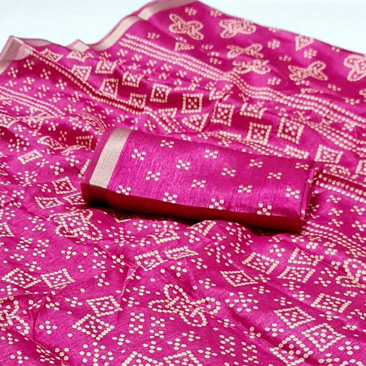 Pink Bandhani Printed Art Silk Saree