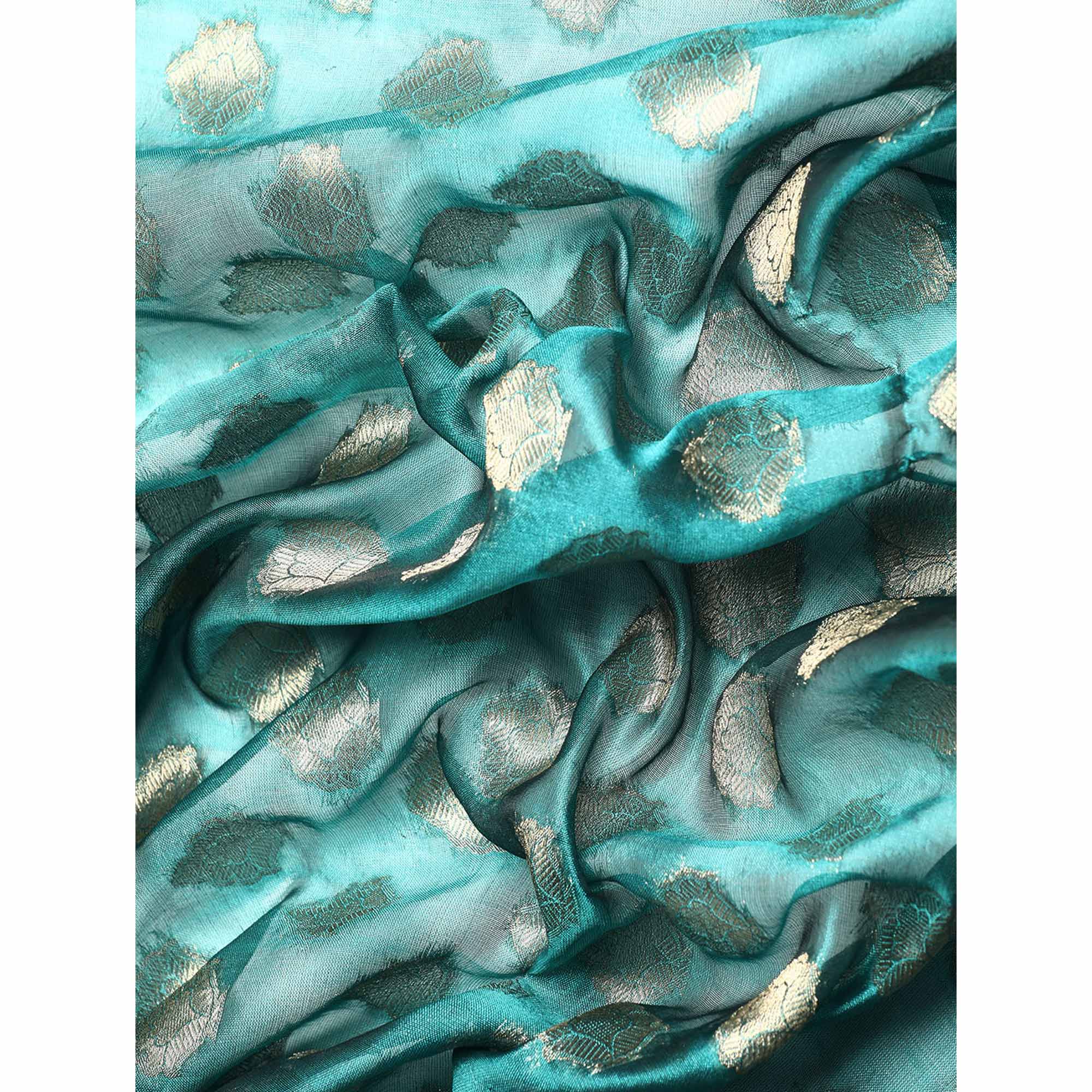 Blue Woven Organza Silk Saree With Tassels