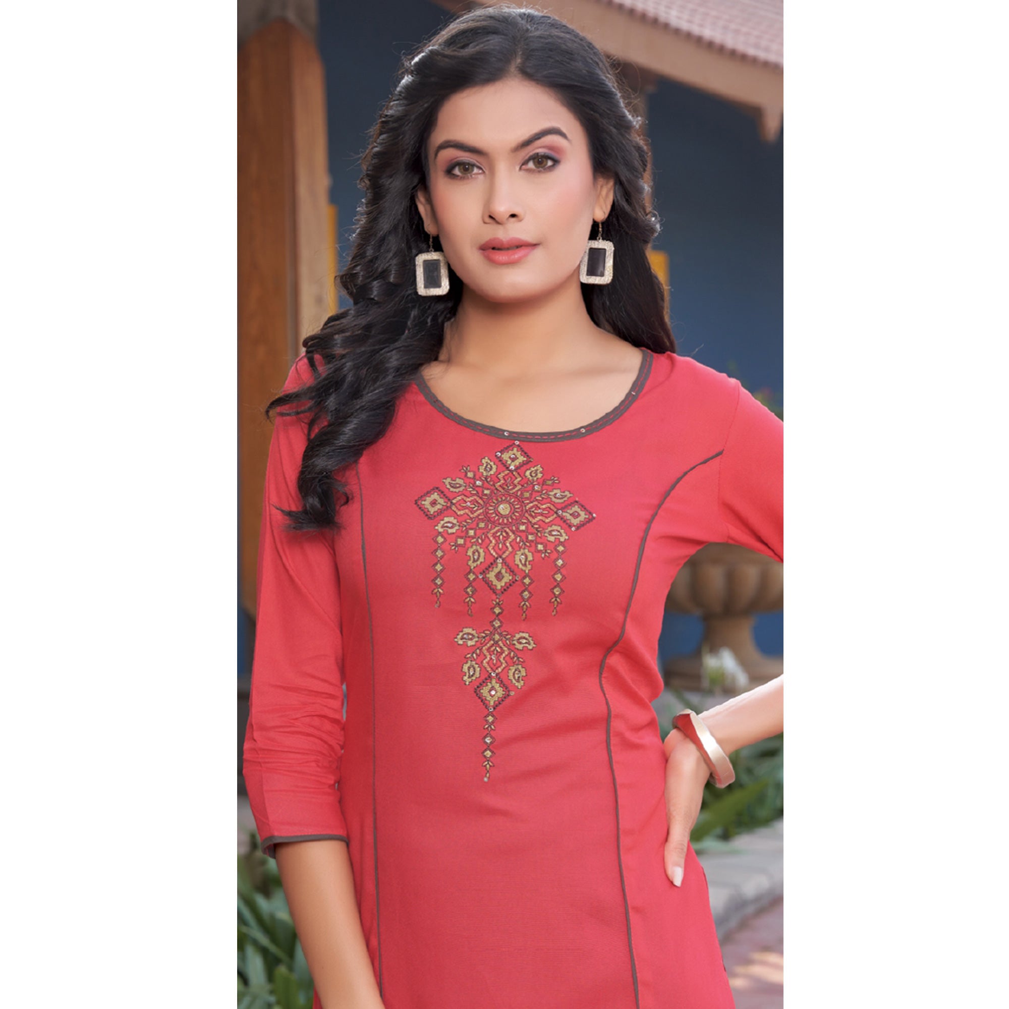 Pink Embroidered Rayon Kurti