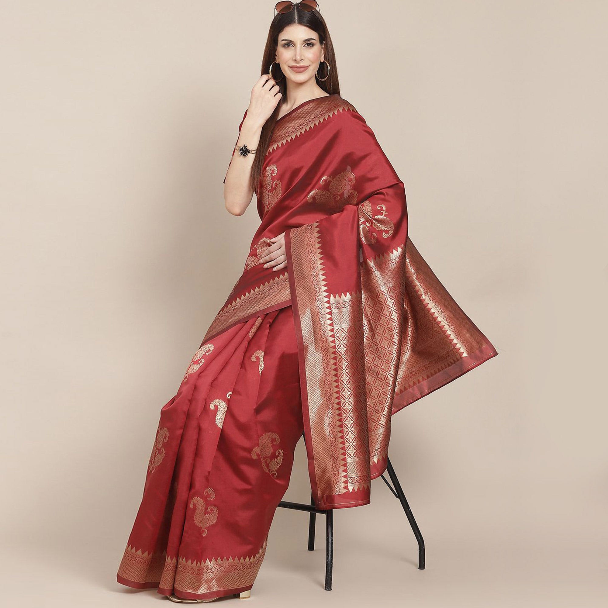 Red Woven Banarasi Silk Saree