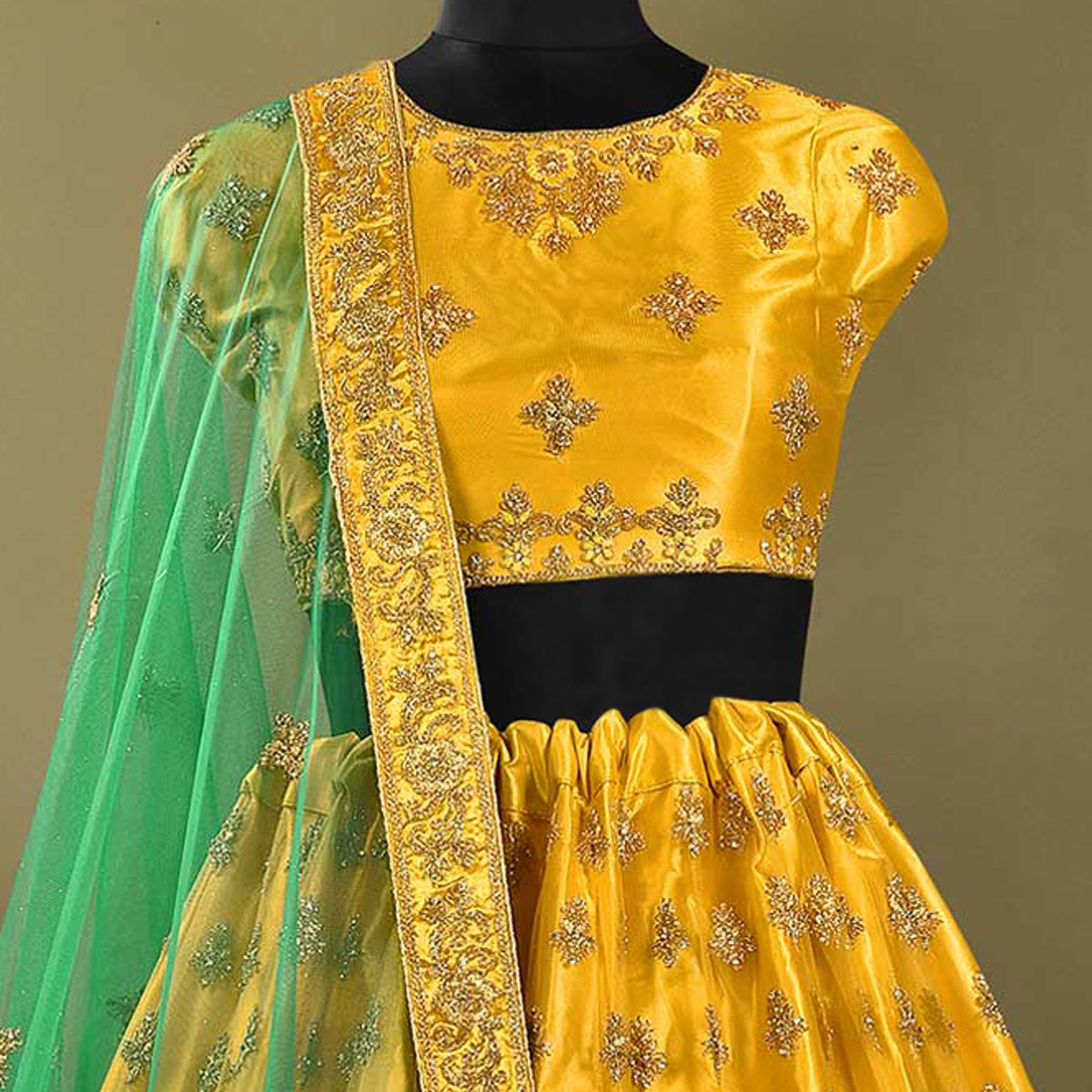 Yellow Floral Embroidered Net Lehenga Choli