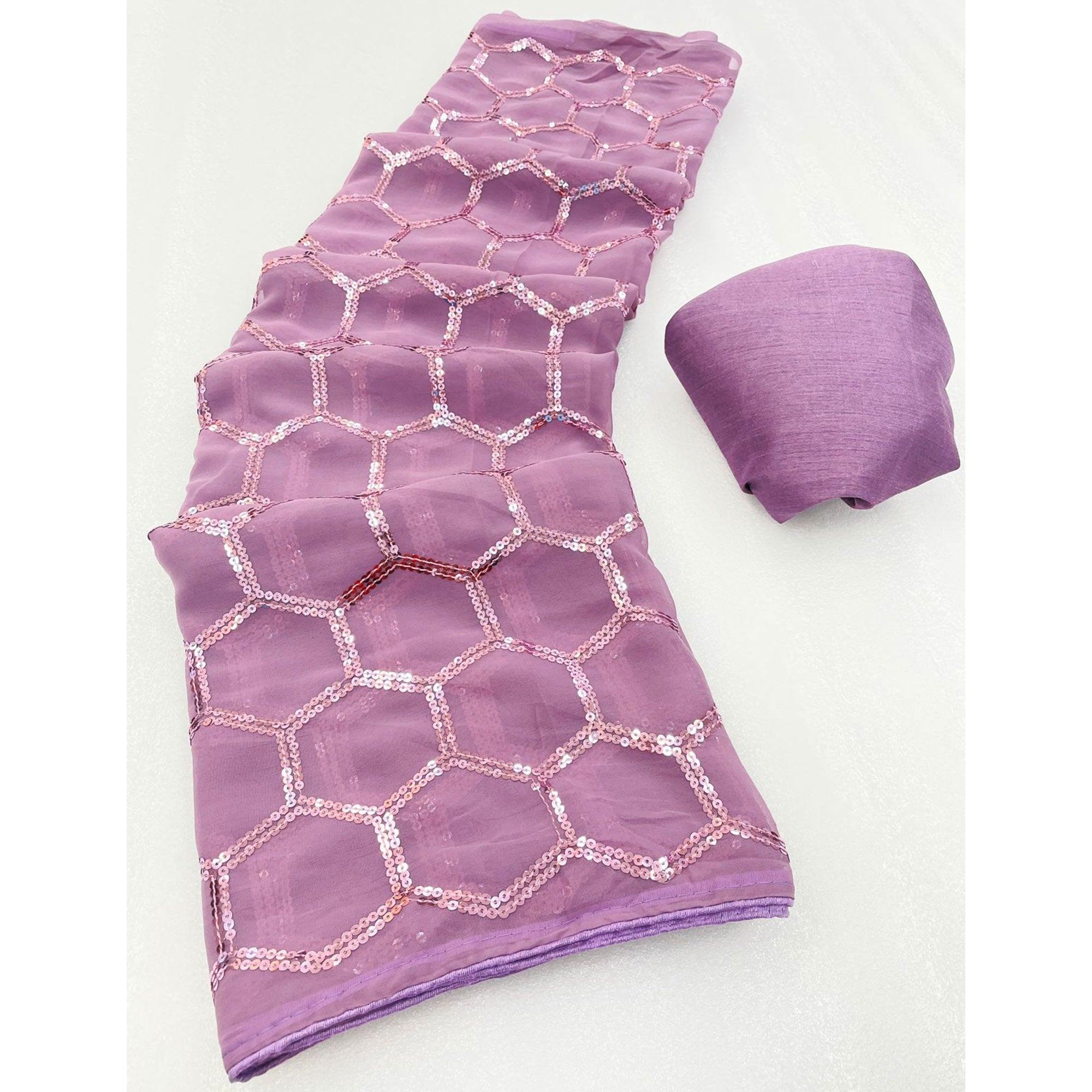 Purple Sequins Embroidered Georgette Saree