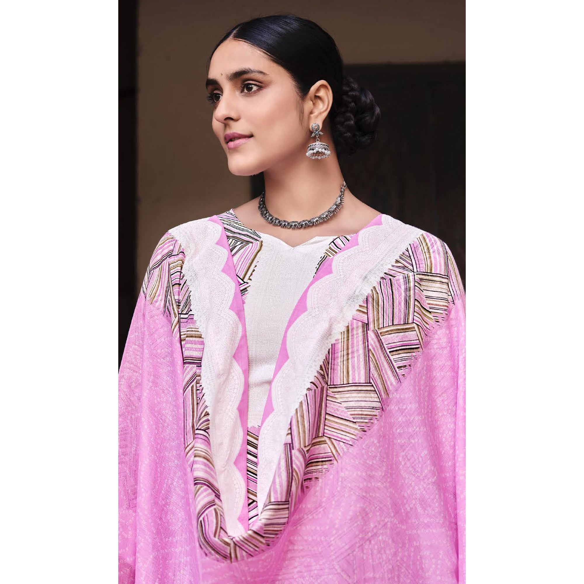 Pink Printed Pure Cotton Salwar Suit