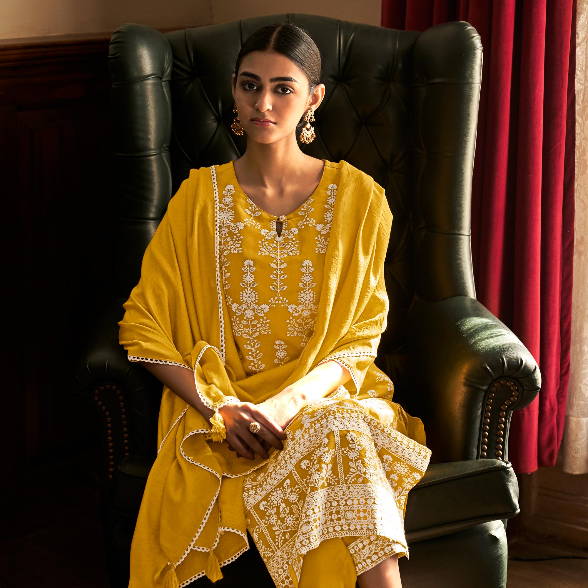 Mustard Lucknowi Embroidered Modal Salwar Suit