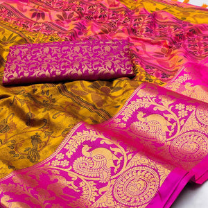 Gold Printed With Woven Border Cotton Silk Saree